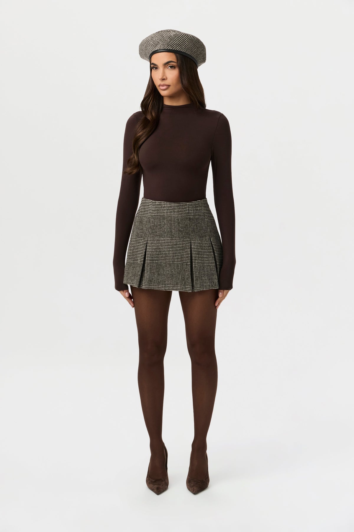 Chocolate HT Plaid Pattern Suiting Beret