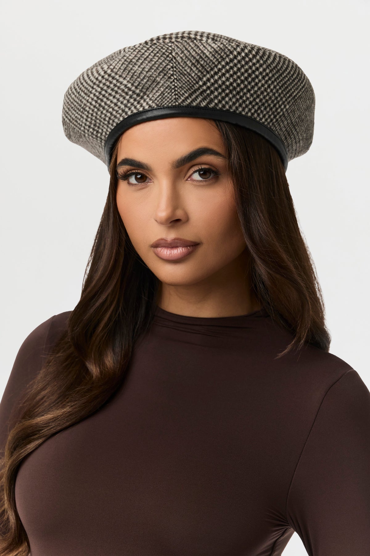 Chocolate HT Plaid Pattern Suiting Beret