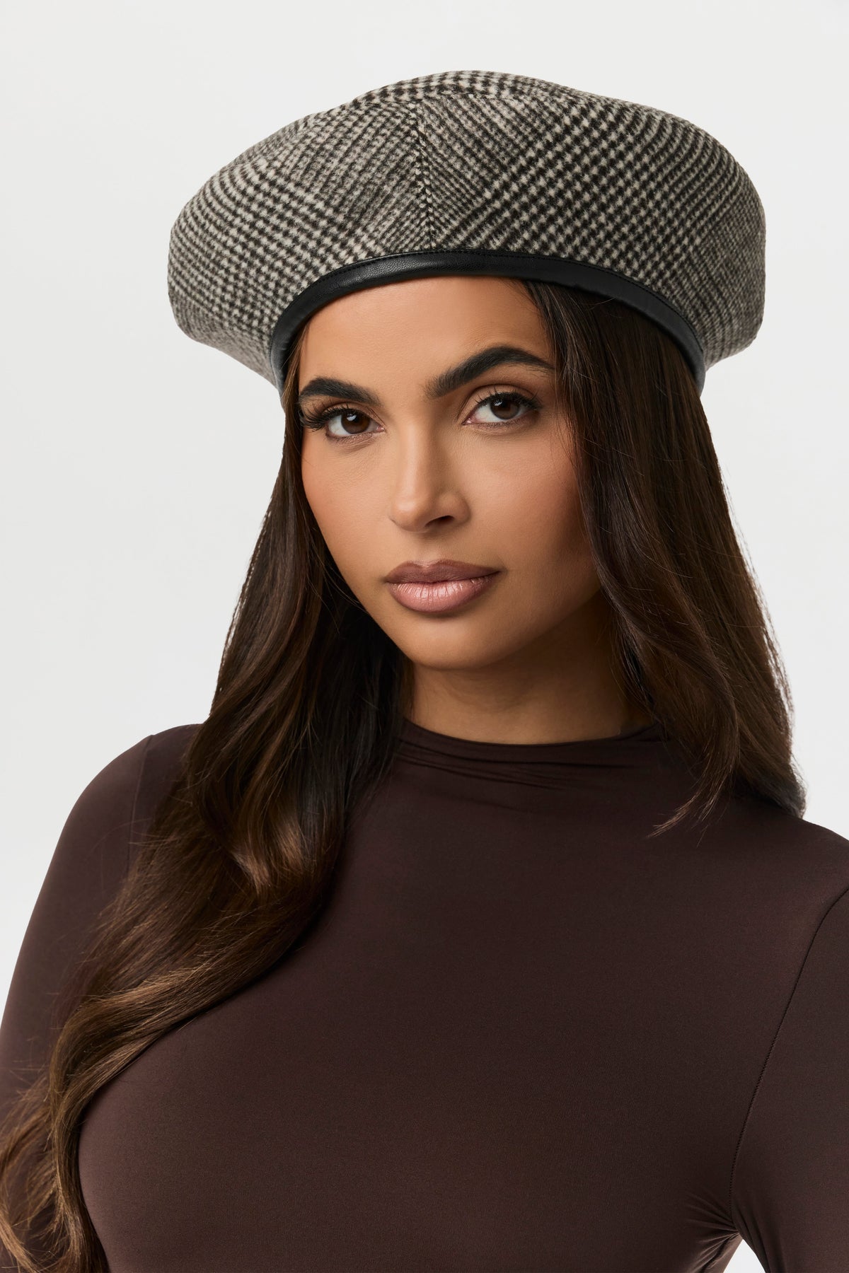 Chocolate HT Plaid Pattern Suiting Beret