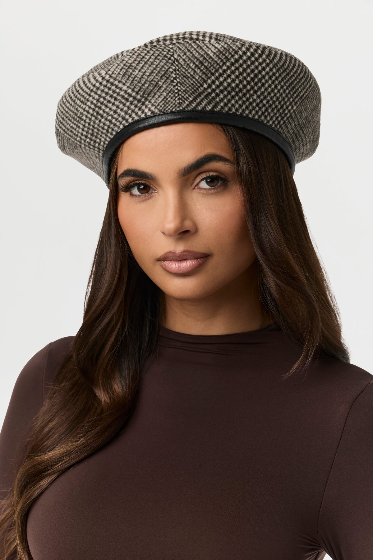 Chocolate HT Plaid Pattern Suiting Beret