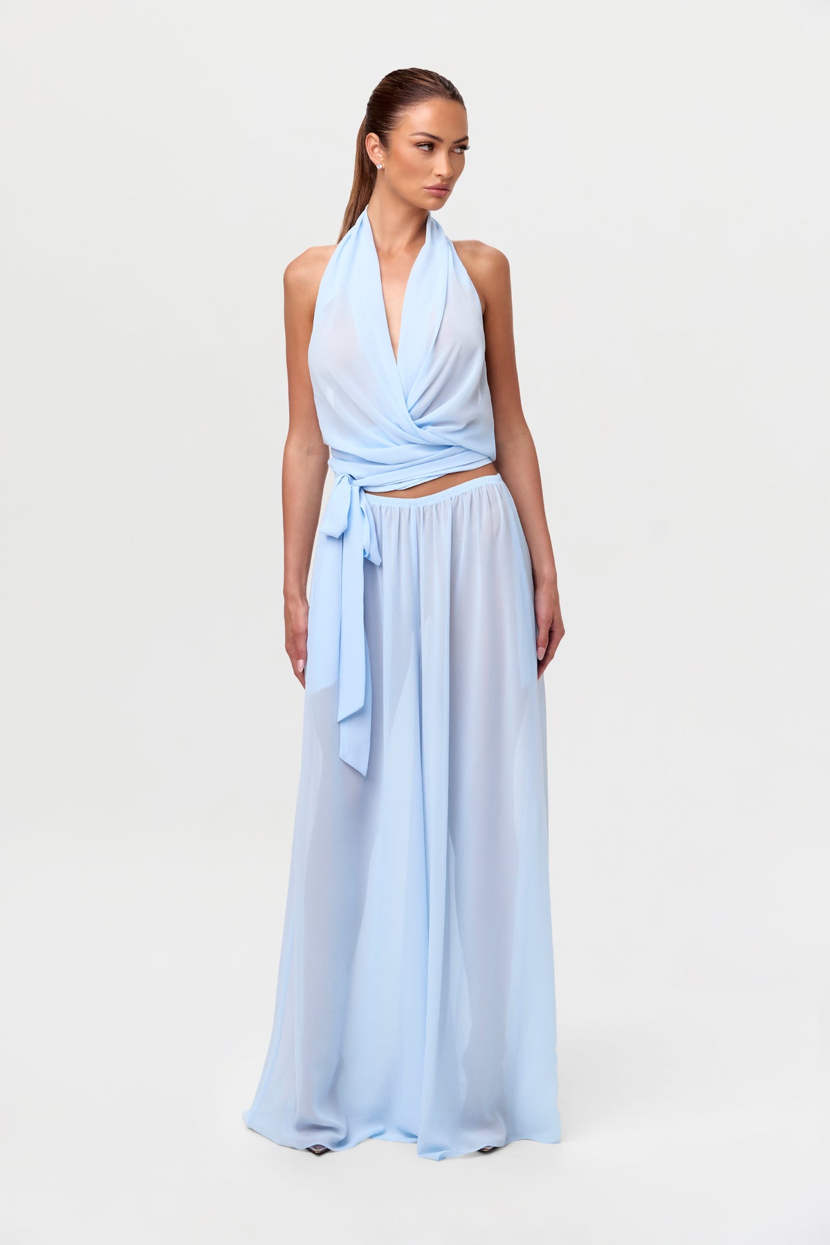 Baby Blue Chiffon Wide Leg Pants