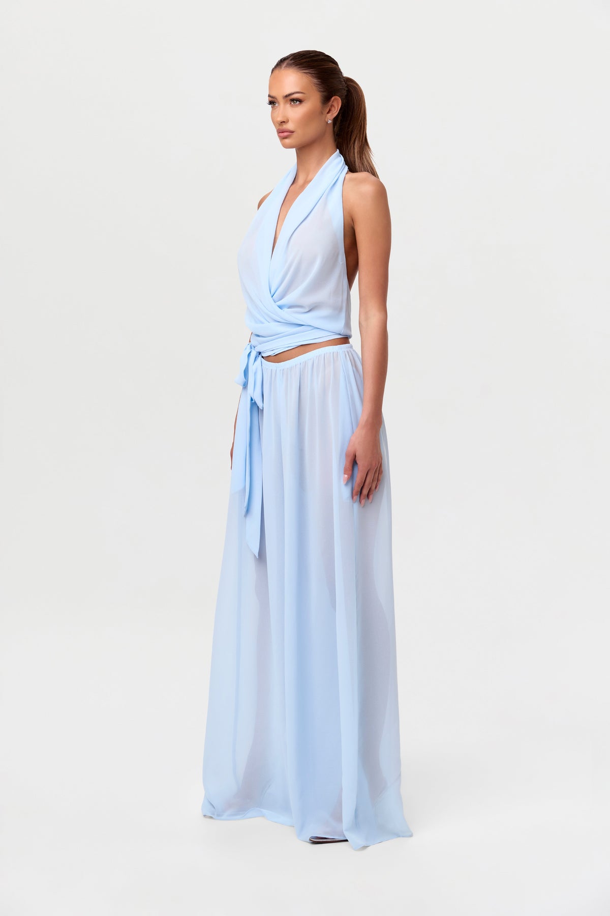 Baby Blue Chiffon Wrap Halter Top