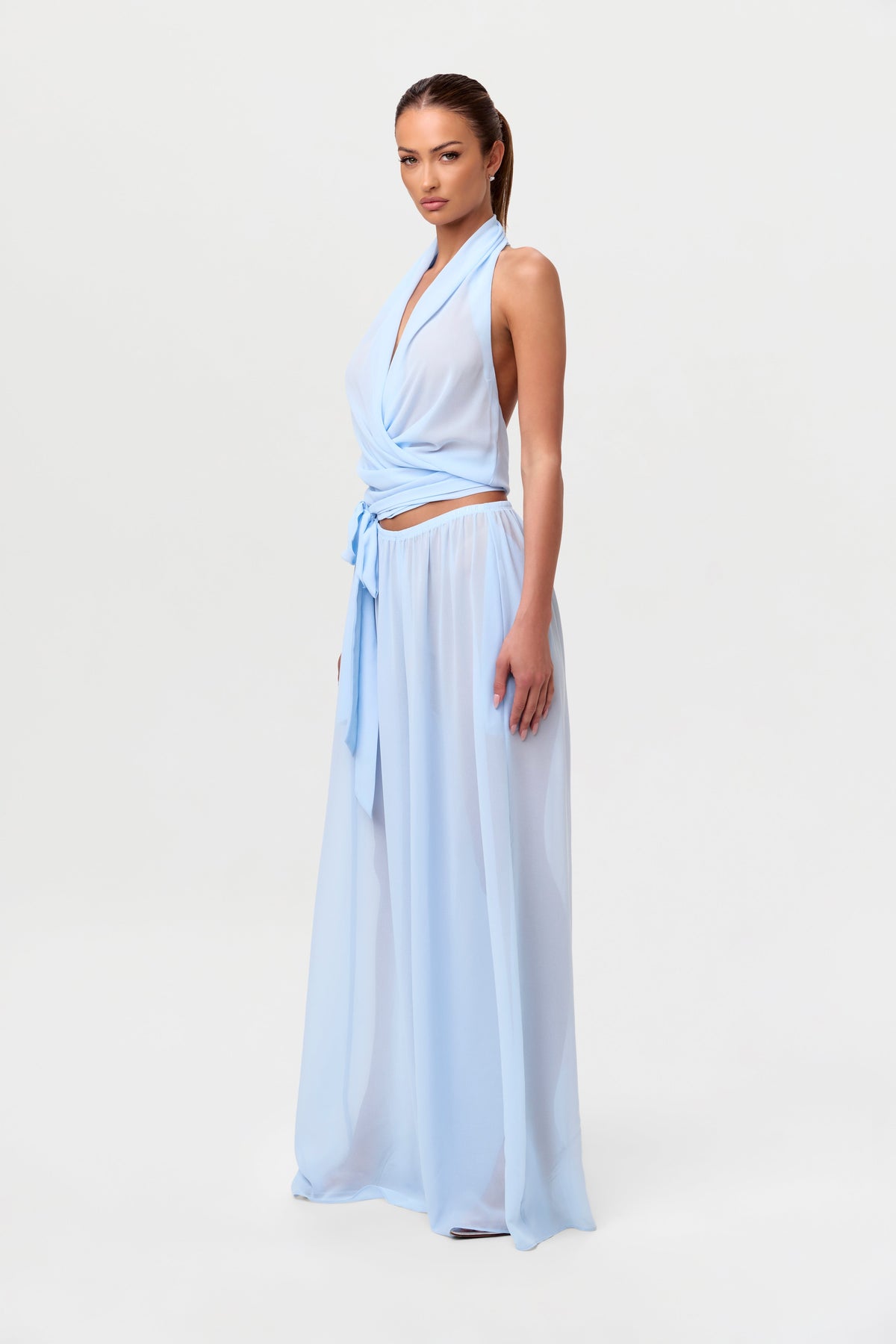 Baby Blue Chiffon Wrap Halter Top