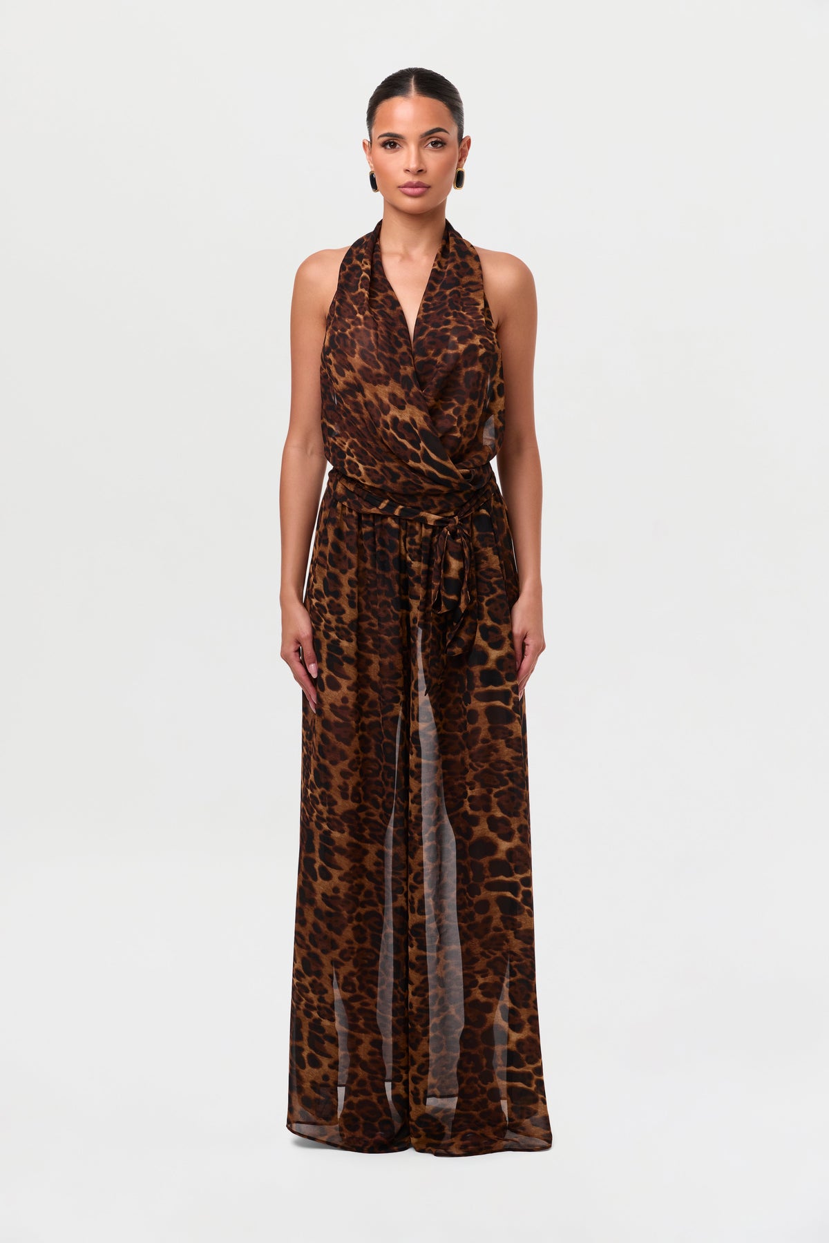 Leopard Chiffon Wrap Halter Top
