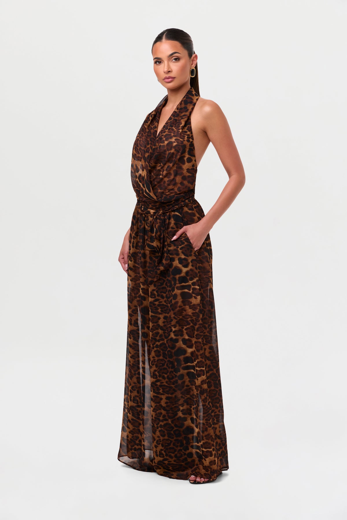 Leopard Chiffon Wrap Halter Top