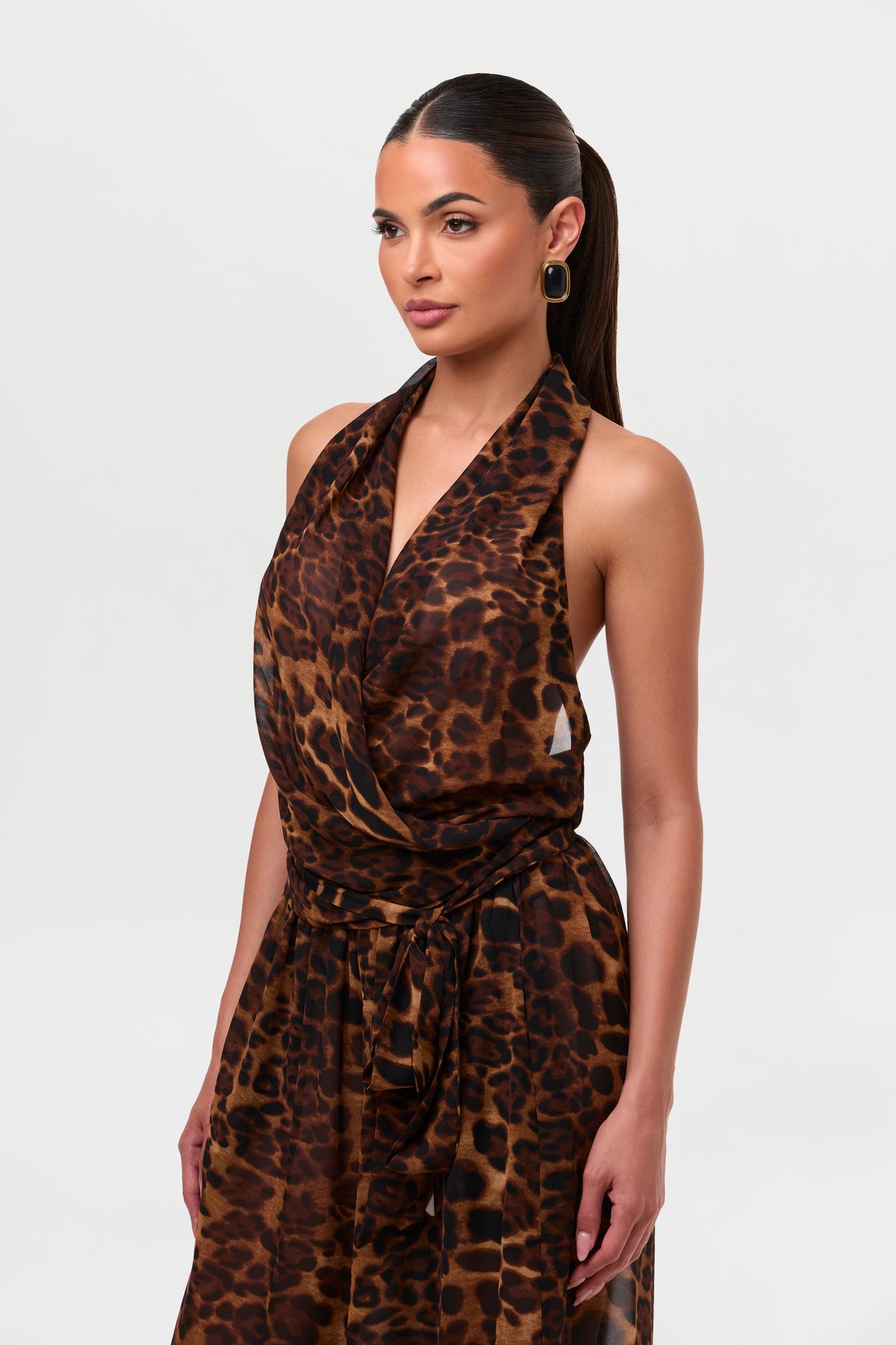 Leopard Chiffon Wrap Halter Top