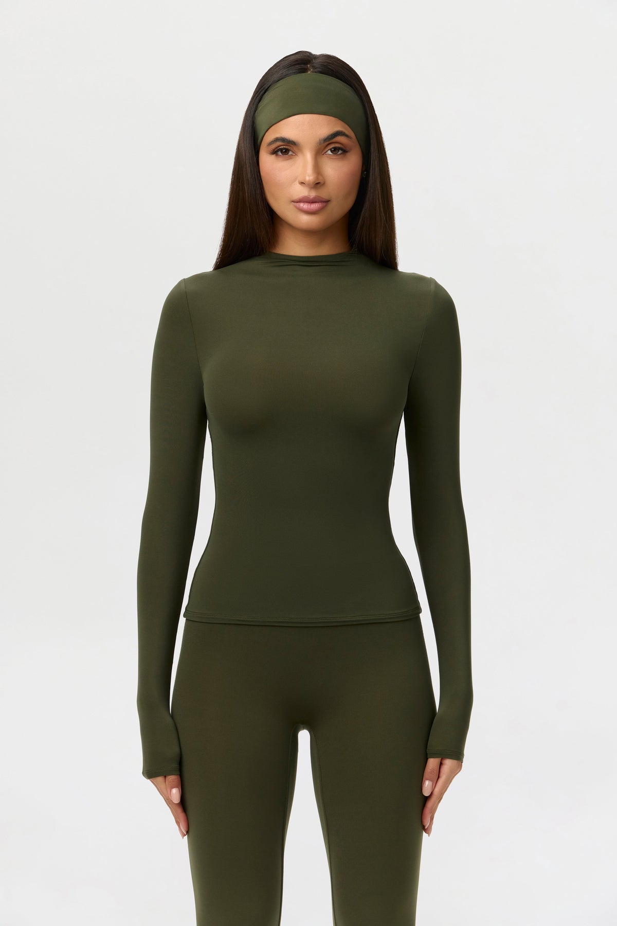 Dark Olive Naked Mock Neck Top