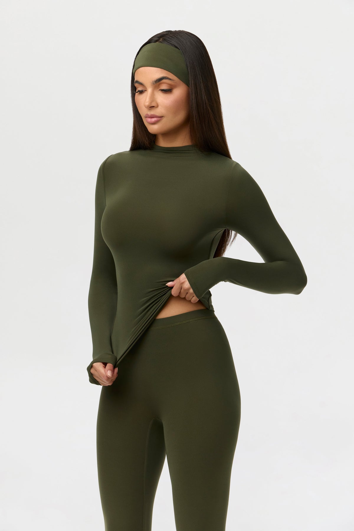 Dark Olive Naked Mock Neck Top