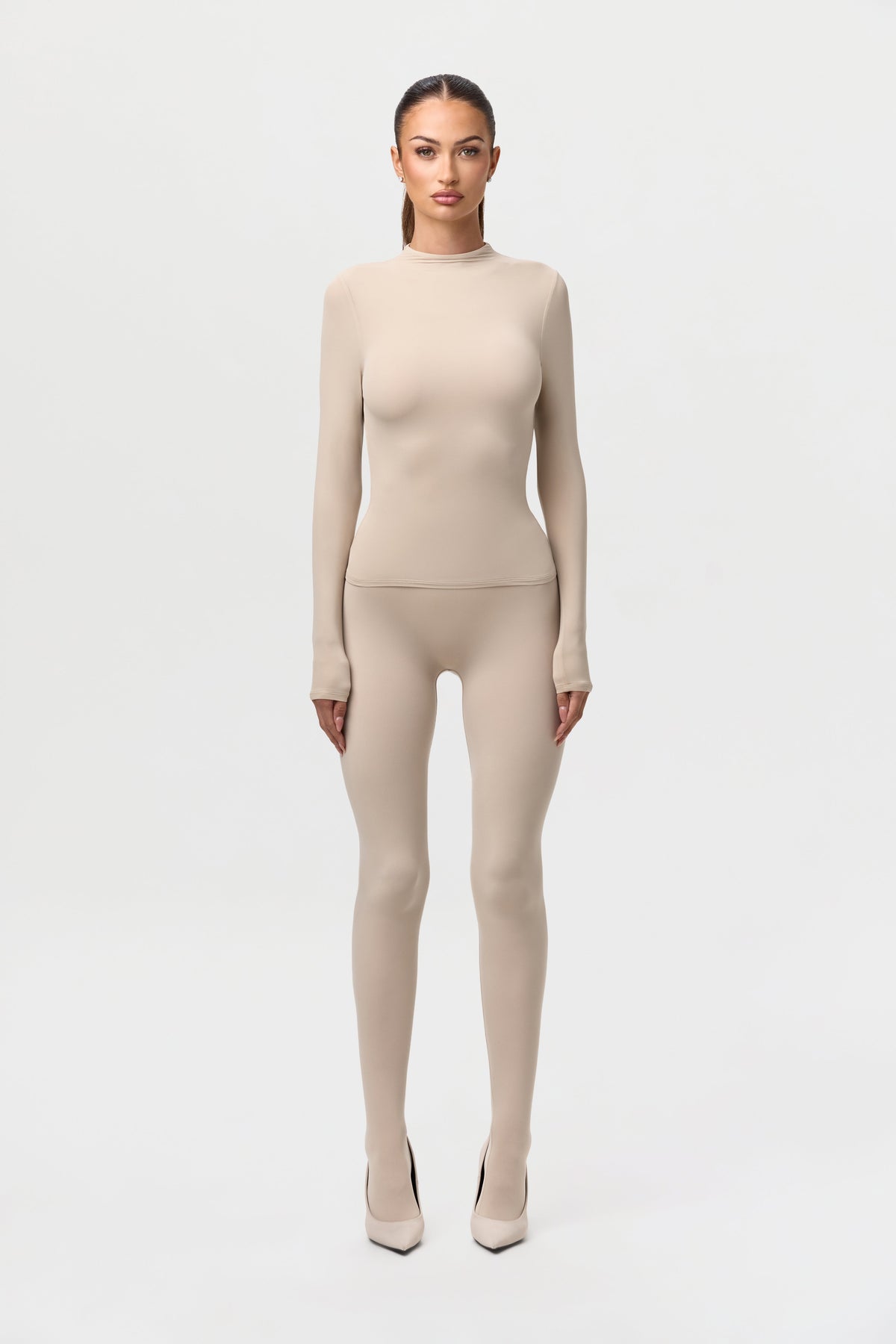 Taupe Naked Mock Neck Top