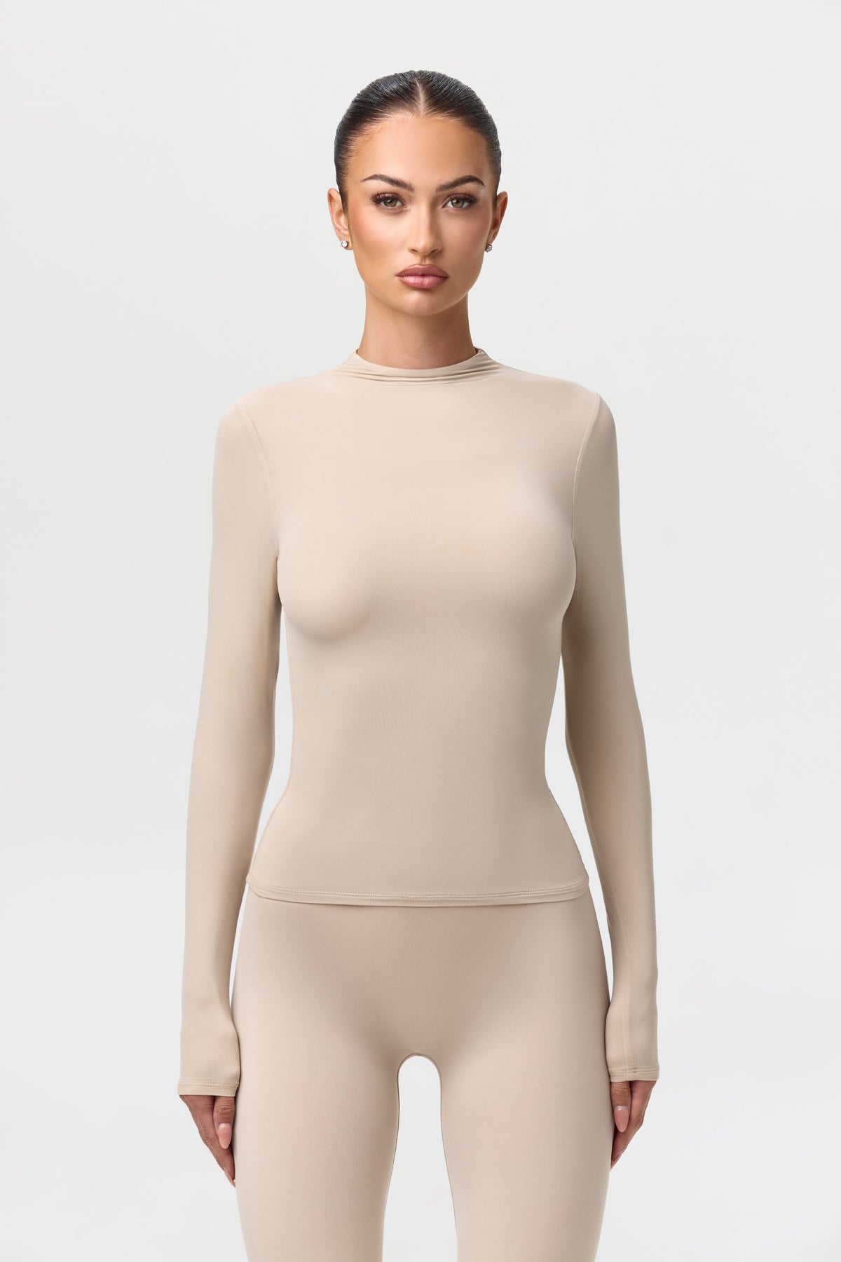 Taupe Naked Mock Neck Top