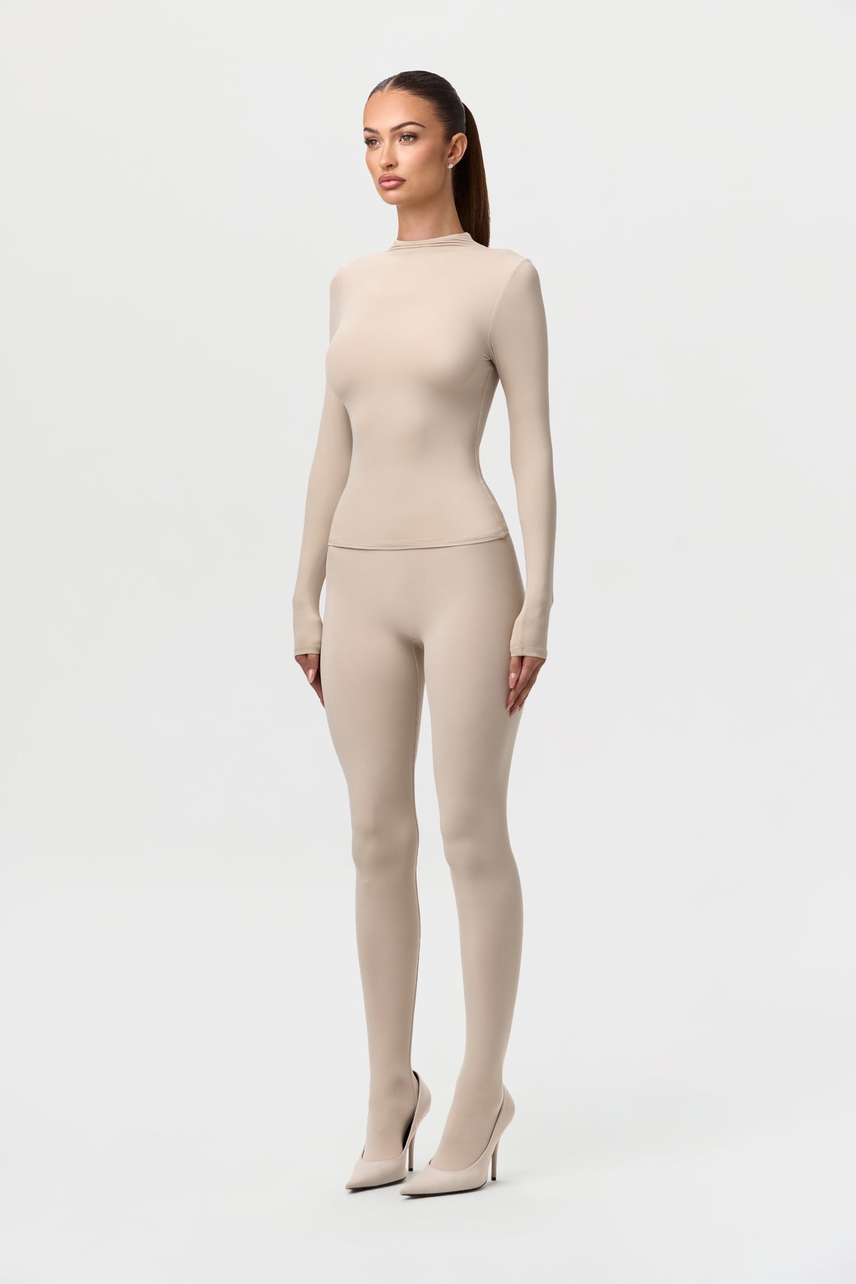 Taupe Naked Mock Neck Top