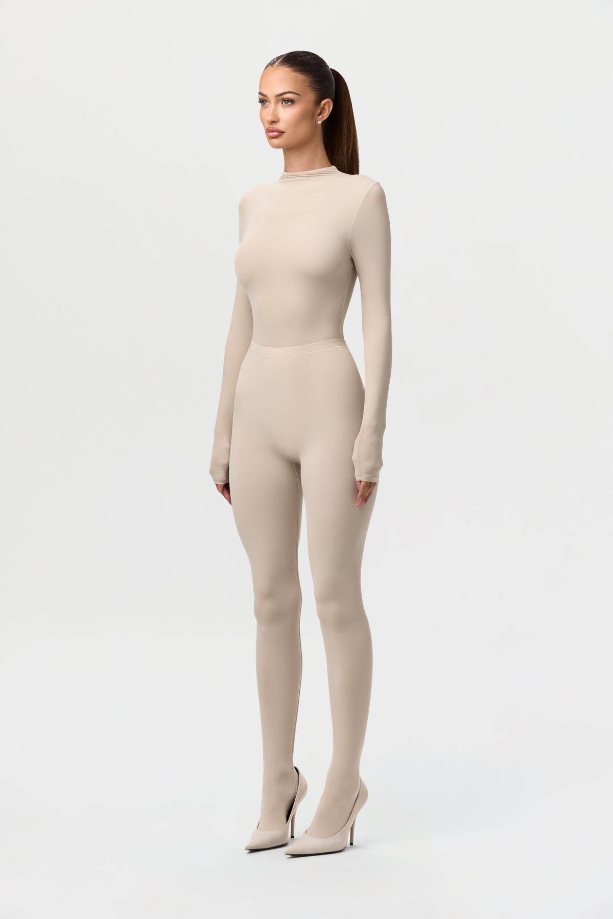 Taupe Naked Mock Neck Top