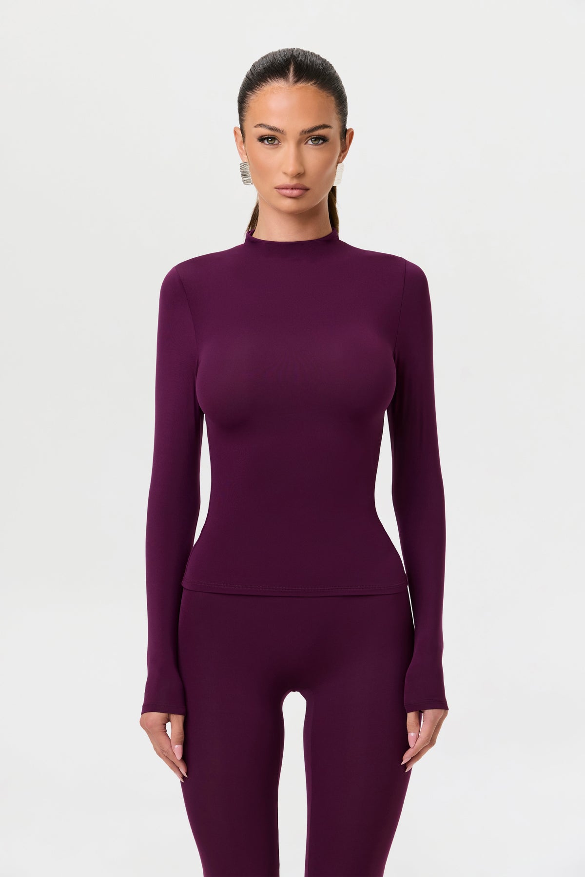 Dark Berry Naked Mock Neck Top
