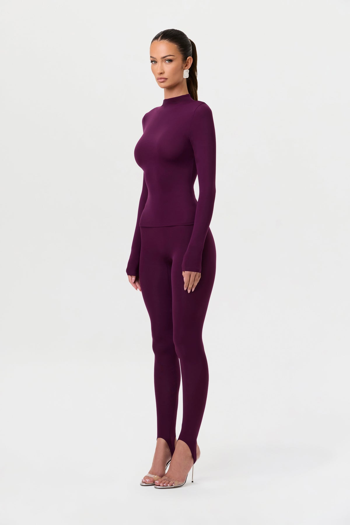 Dark Berry Naked Mock Neck Top