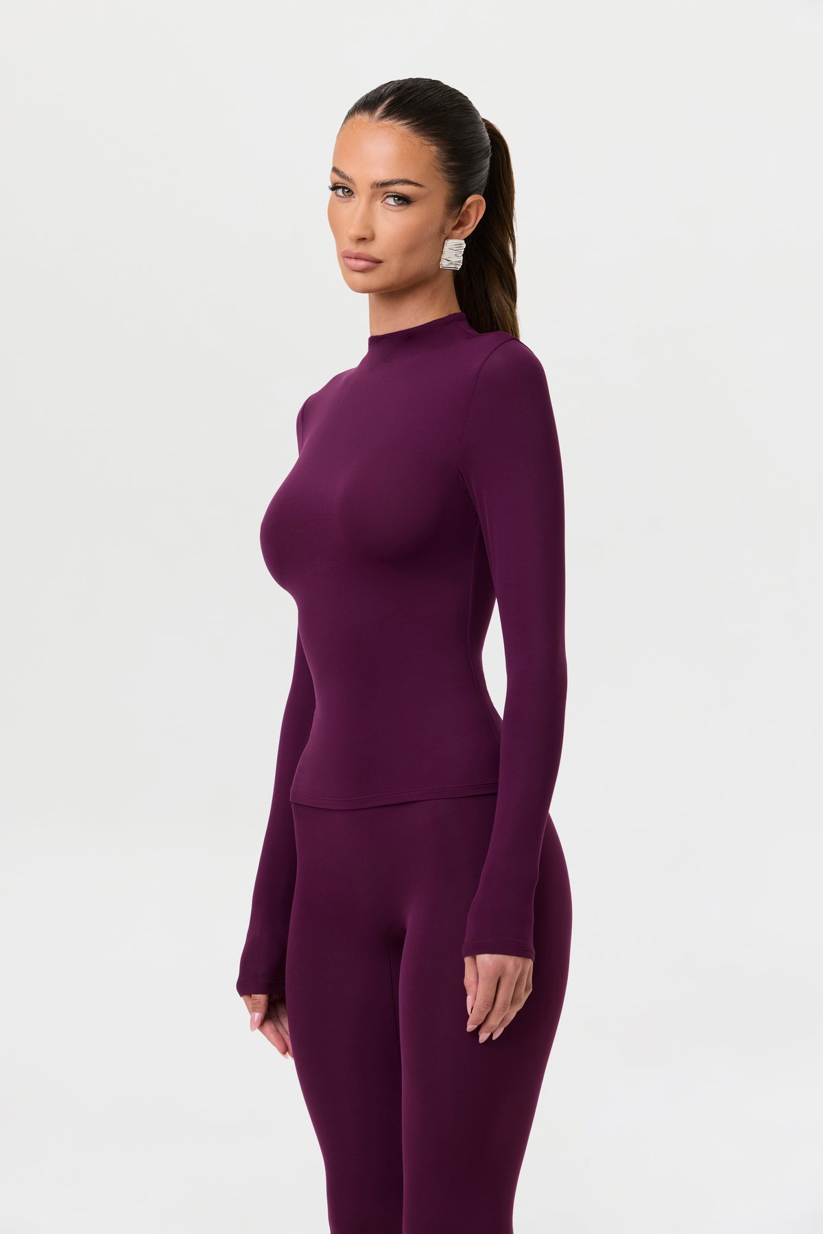 Dark Berry Naked Mock Neck Top