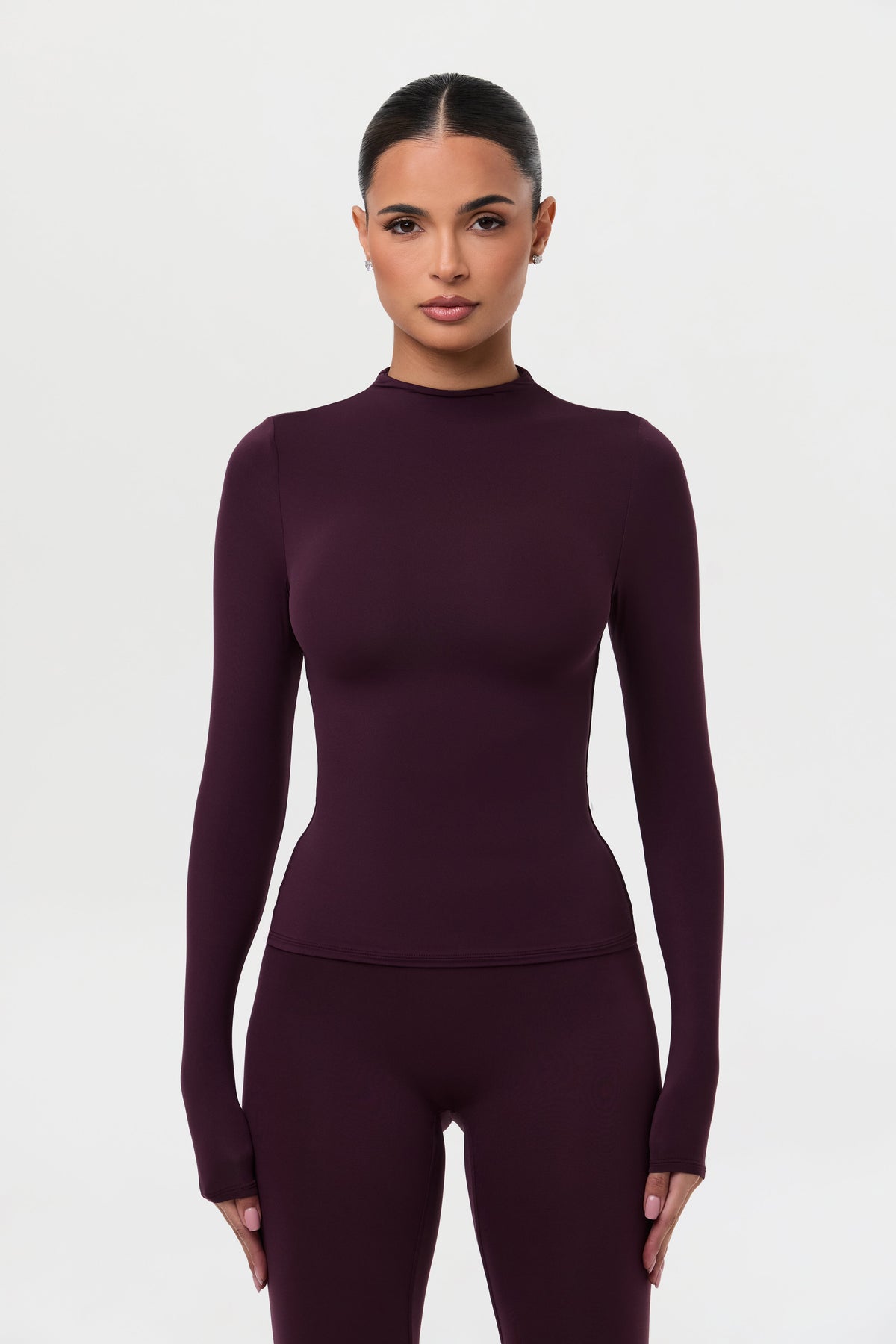 Dark Plum Naked Mock Neck Top