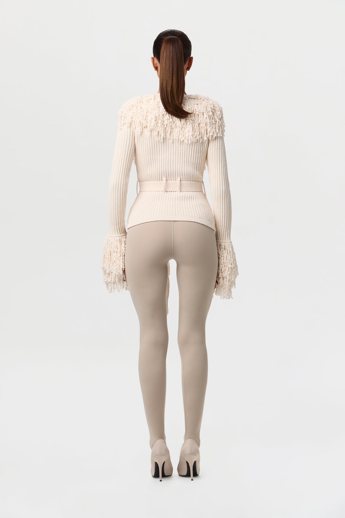 Bone Knit Fringe V-Neck Cardigan