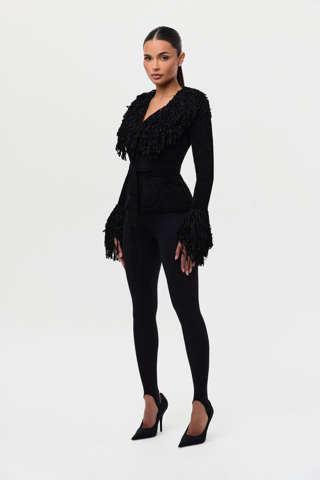 Knit Fringe V-Neck Cardigan