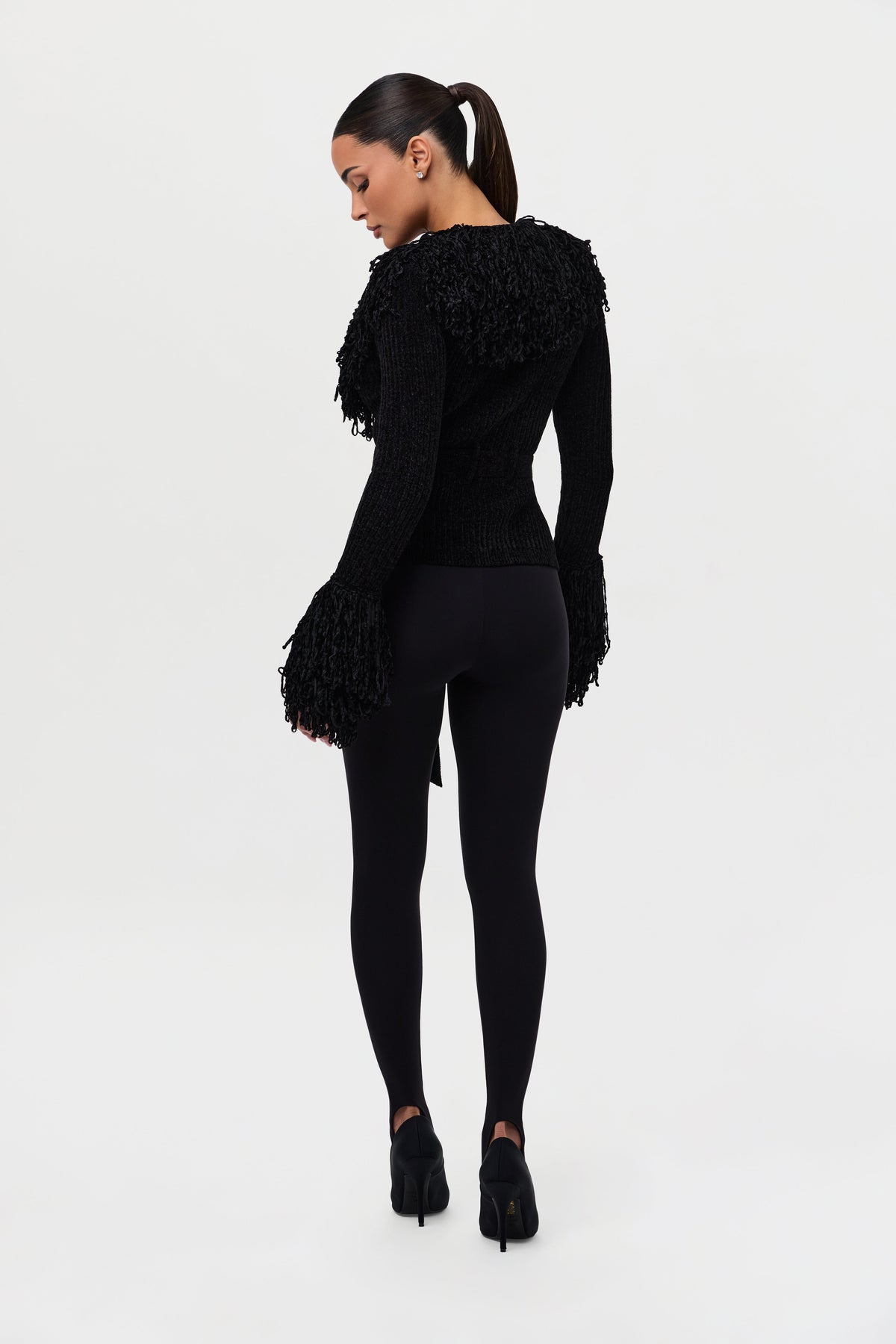 Currant Knit Fringe V-Neck Cardigan