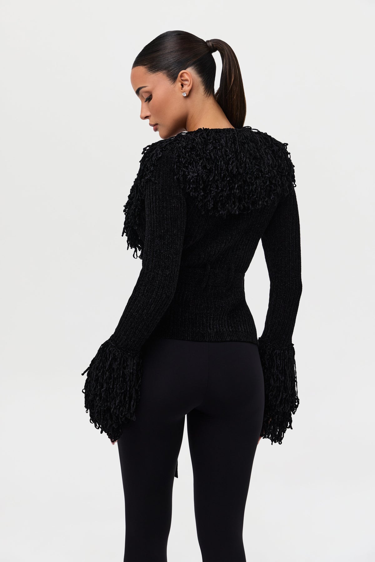 Currant Knit Fringe V-Neck Cardigan