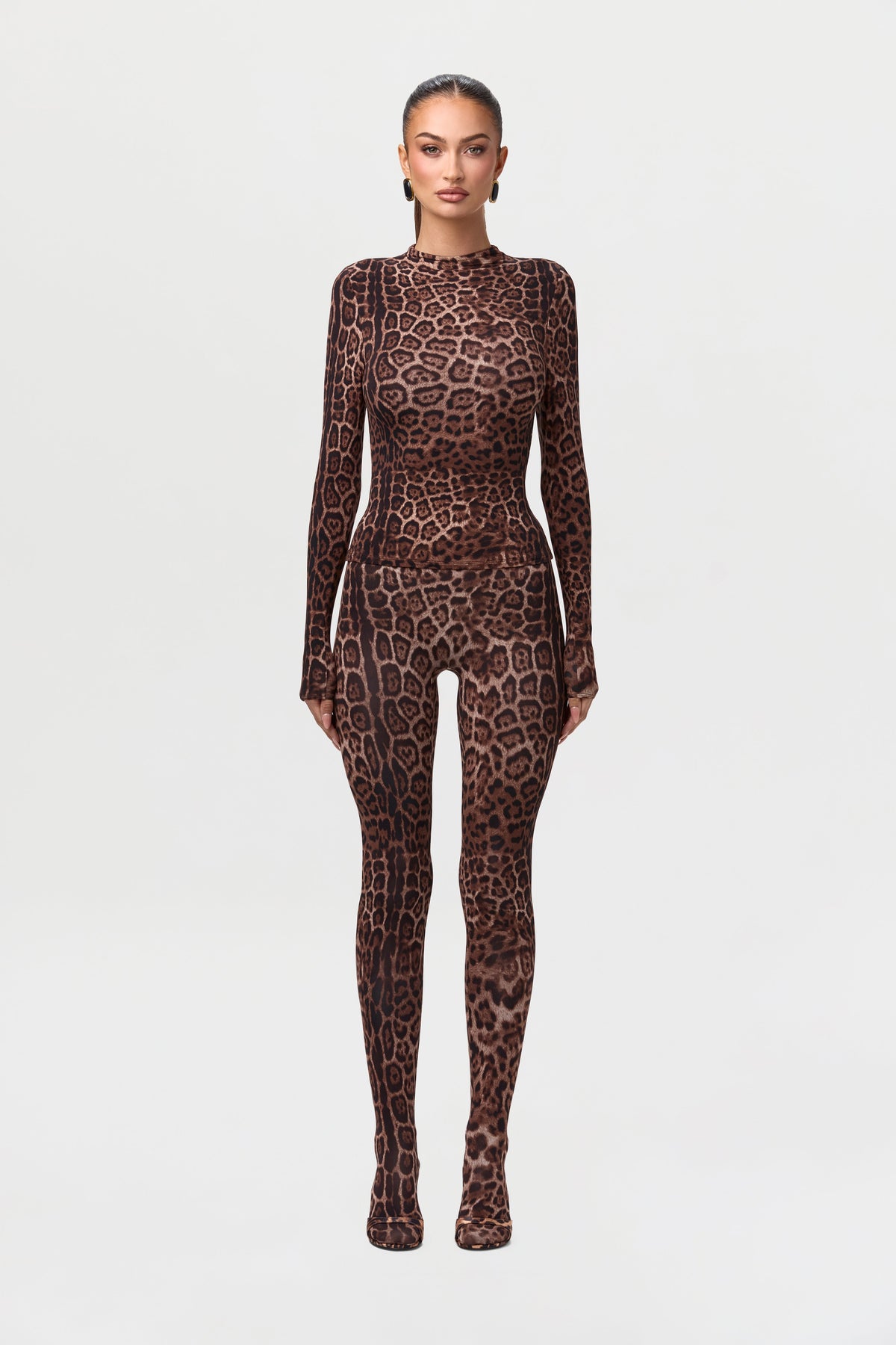 Brown Leopard Naked Print Tights