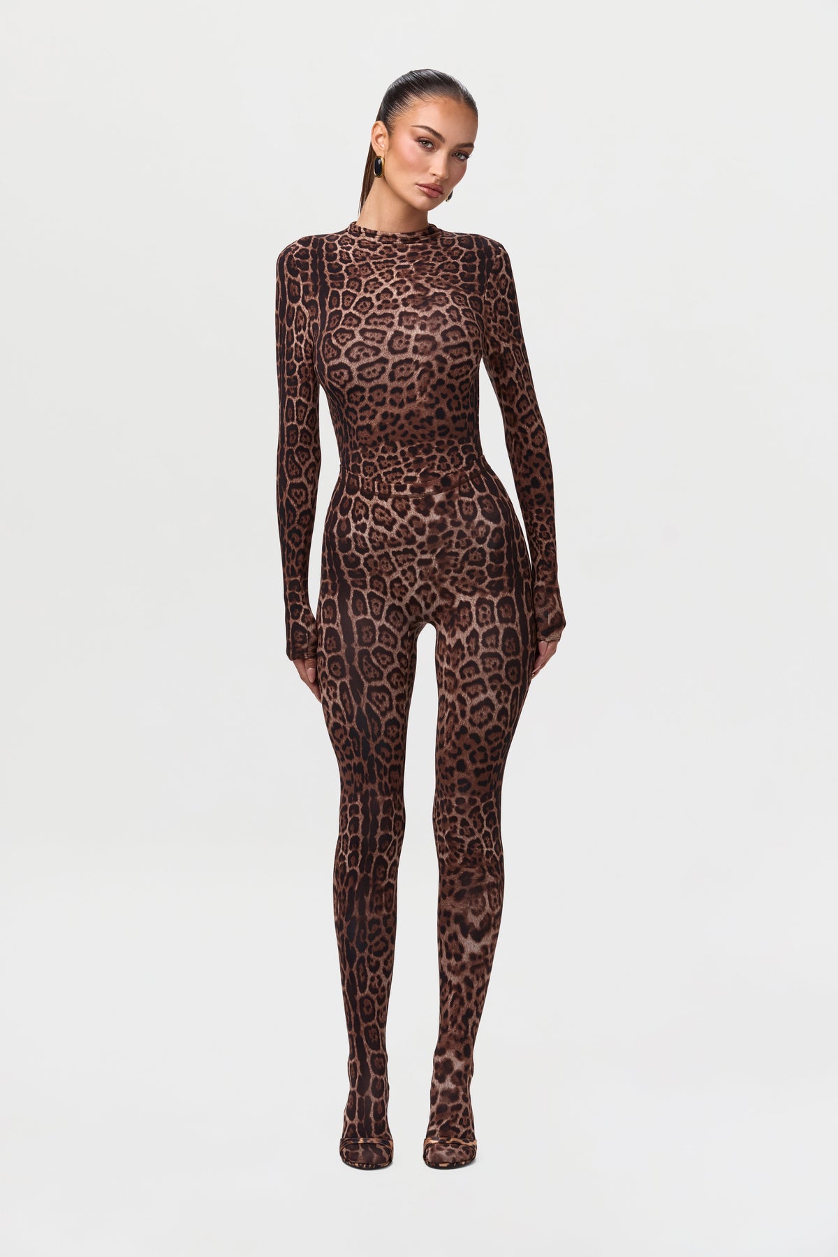 Brown Leopard Naked Print Tights