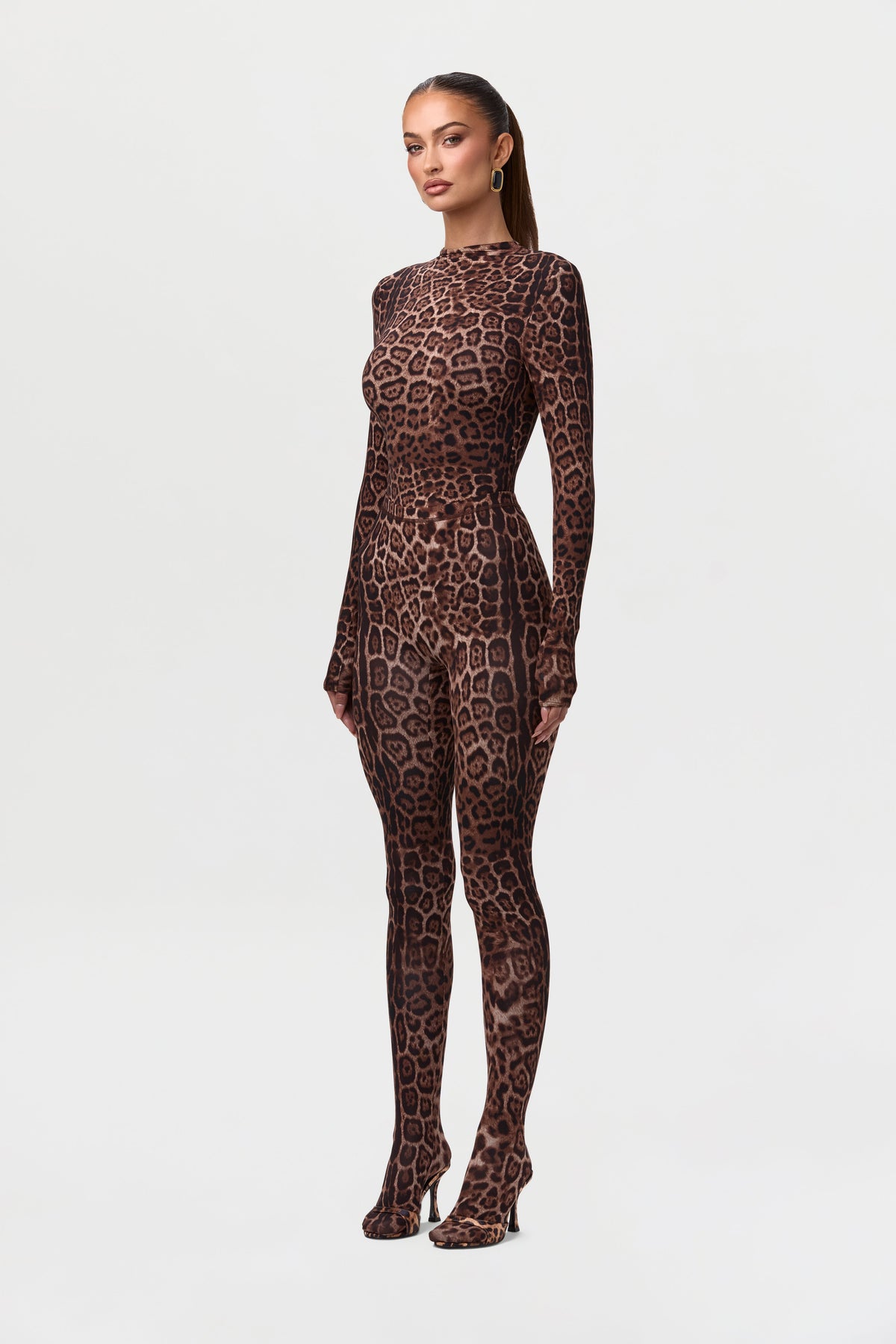 Brown Leopard Naked Print Tights