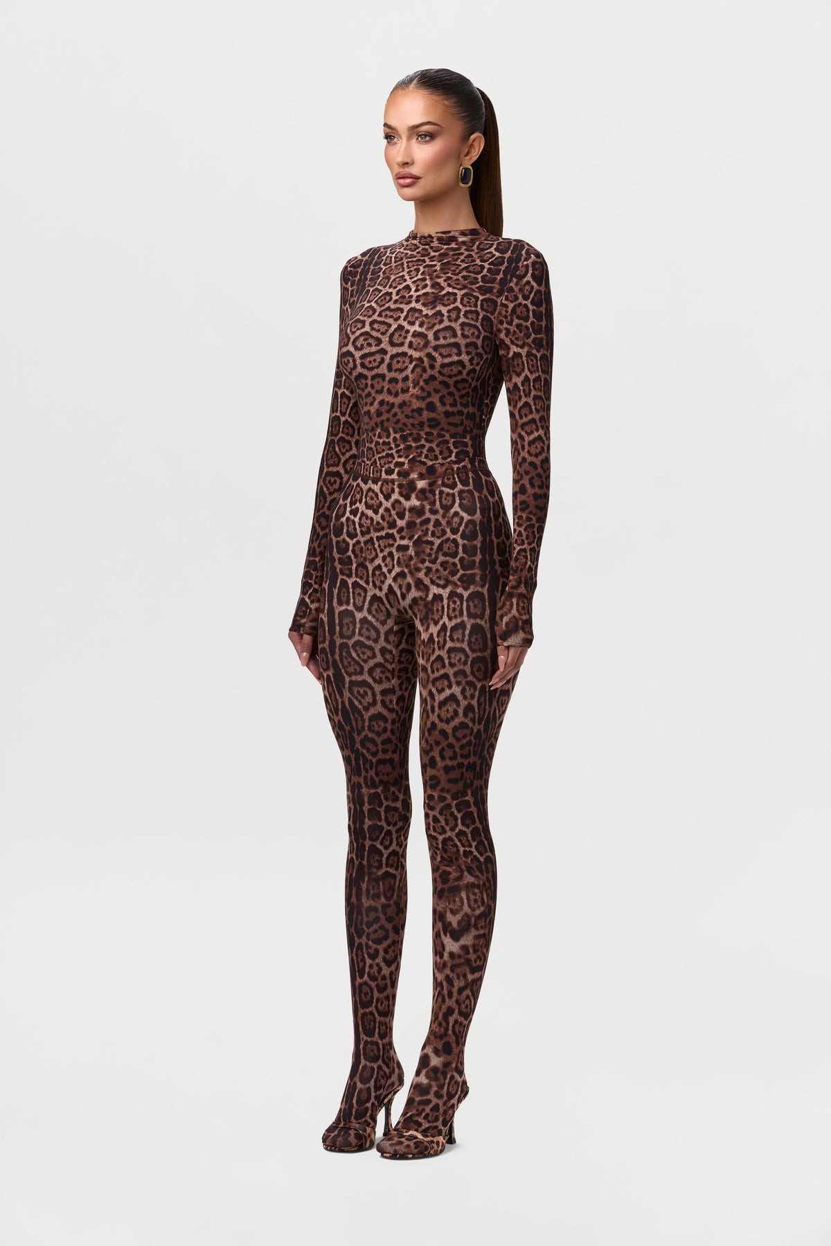 Brown Leopard Naked Print Tights