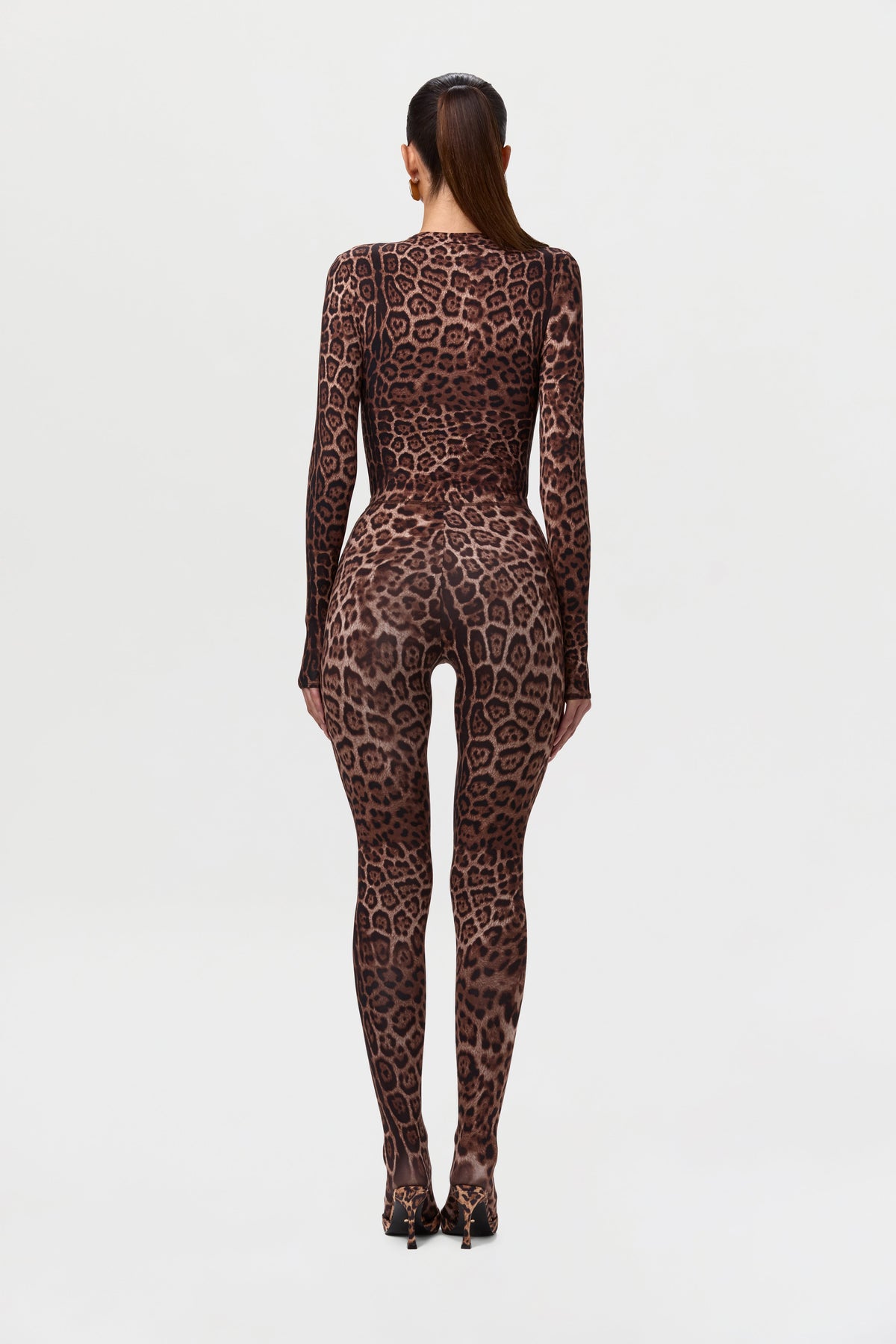 Brown Leopard Naked Print Mock Neck Top