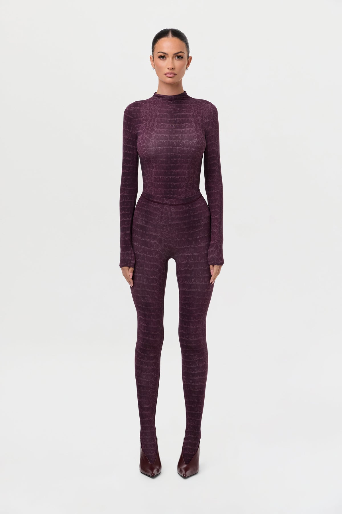 Dark Plum Crocodile Naked Print Tights