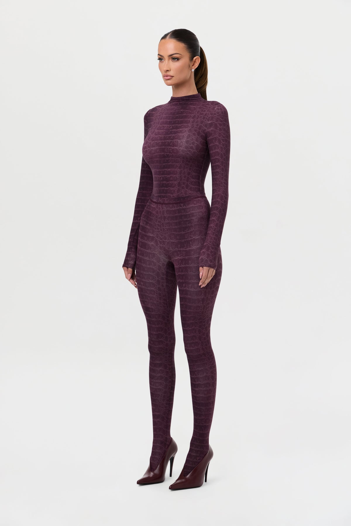 Dark Plum Crocodile Naked Print Tights