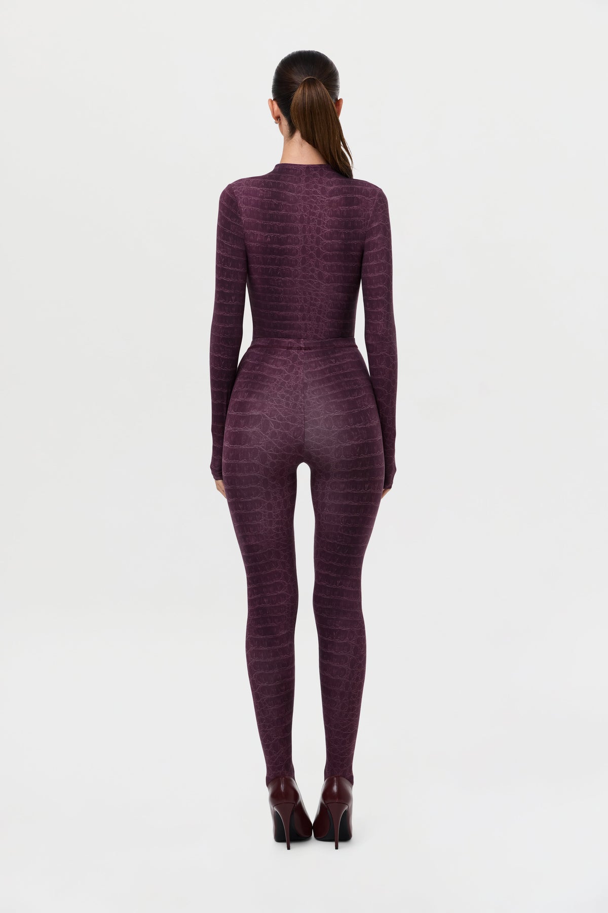 Dark Plum Crocodile Naked Print Tights