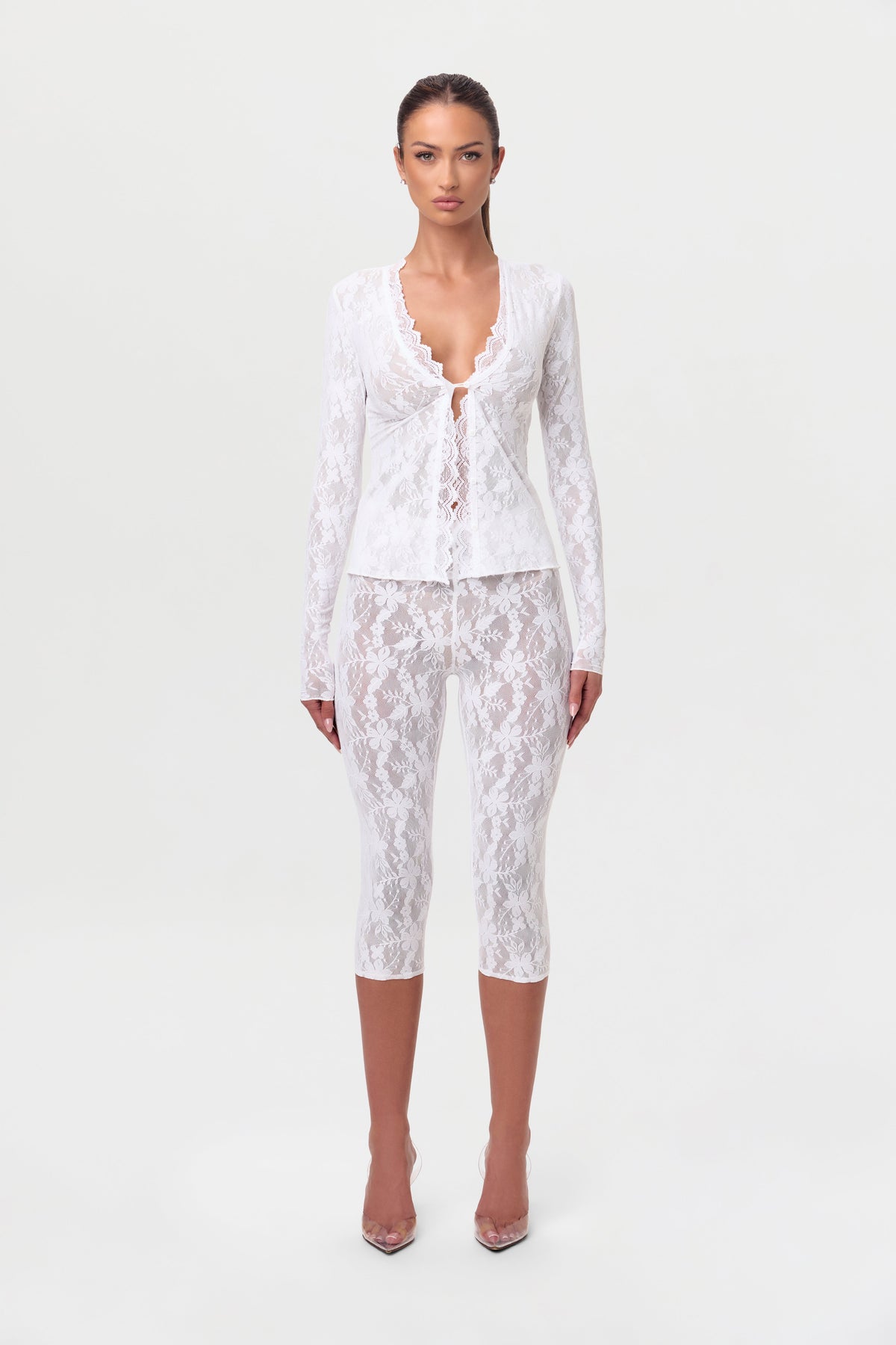 White Stretch Lace Cropped Legging