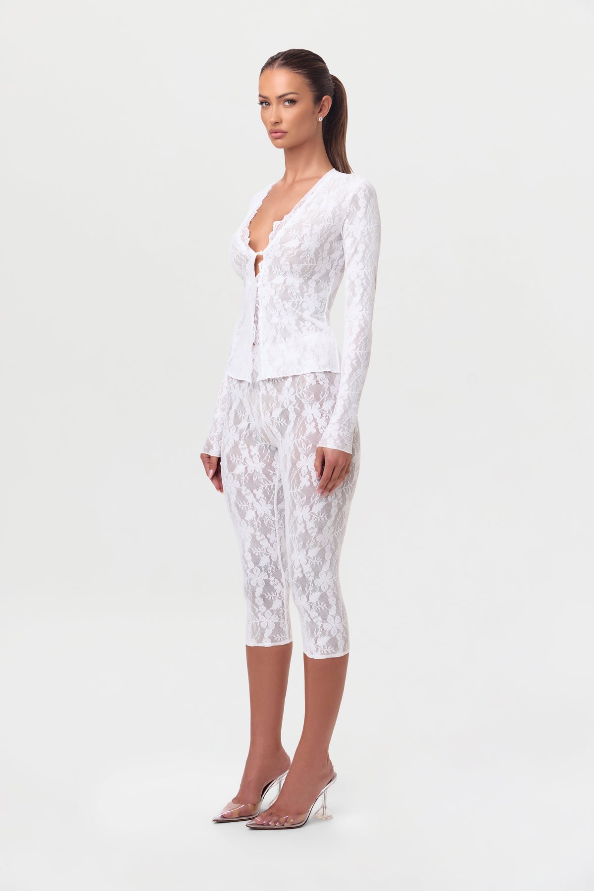 White Stretch Lace Cropped Legging