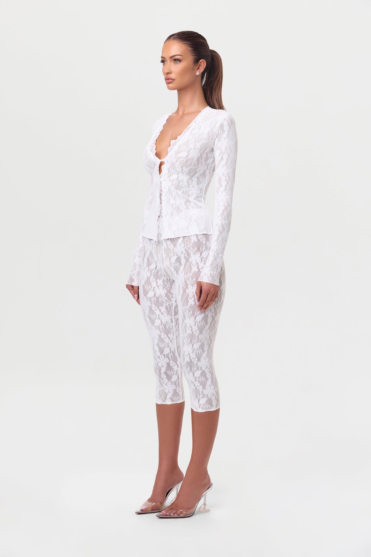 White Stretch Lace Cropped Legging