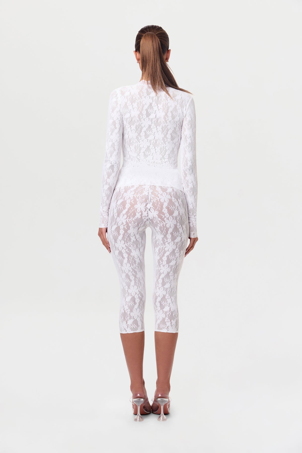 White Stretch Lace Cropped Legging