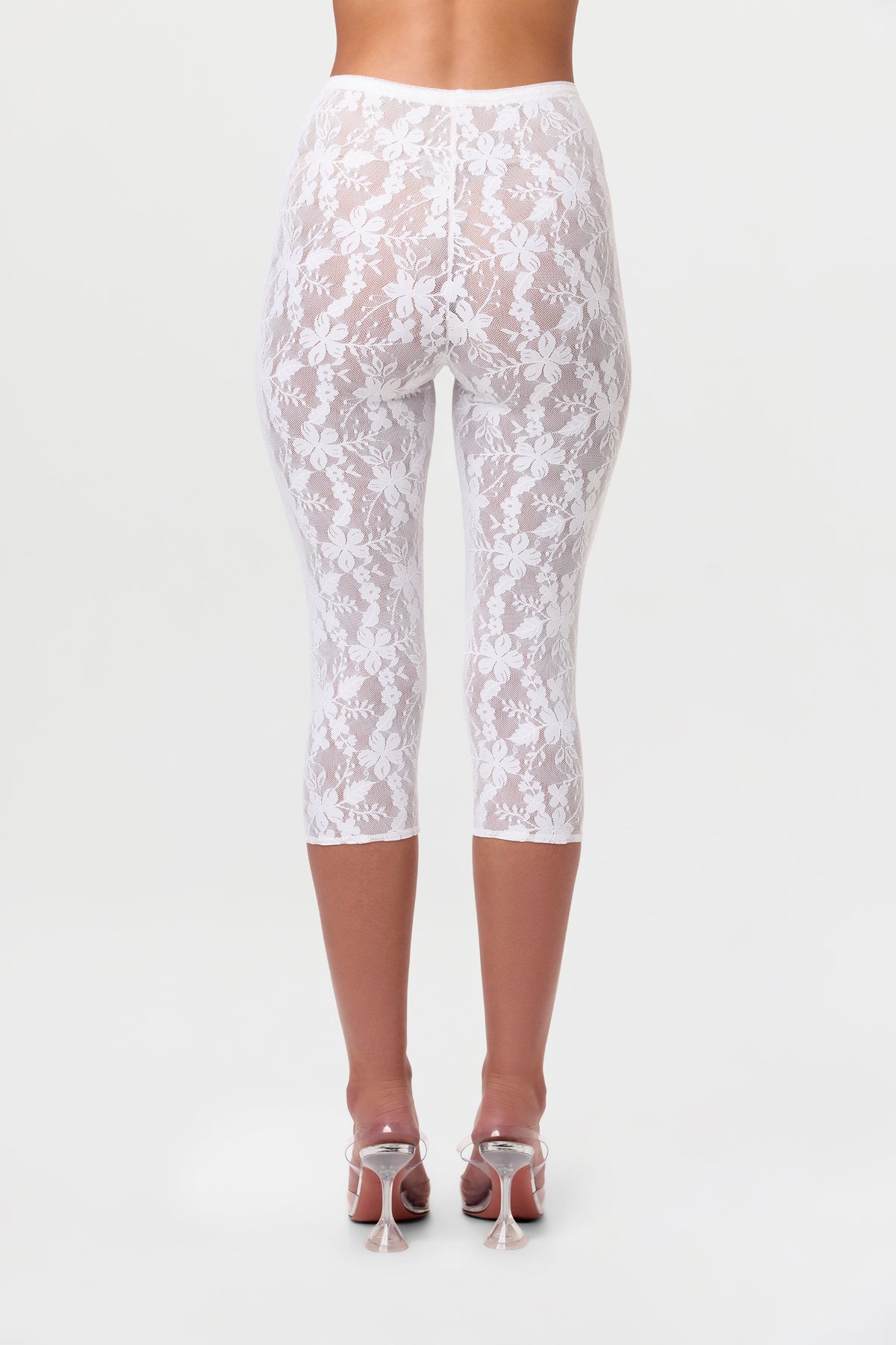 White Stretch Lace Cropped Legging