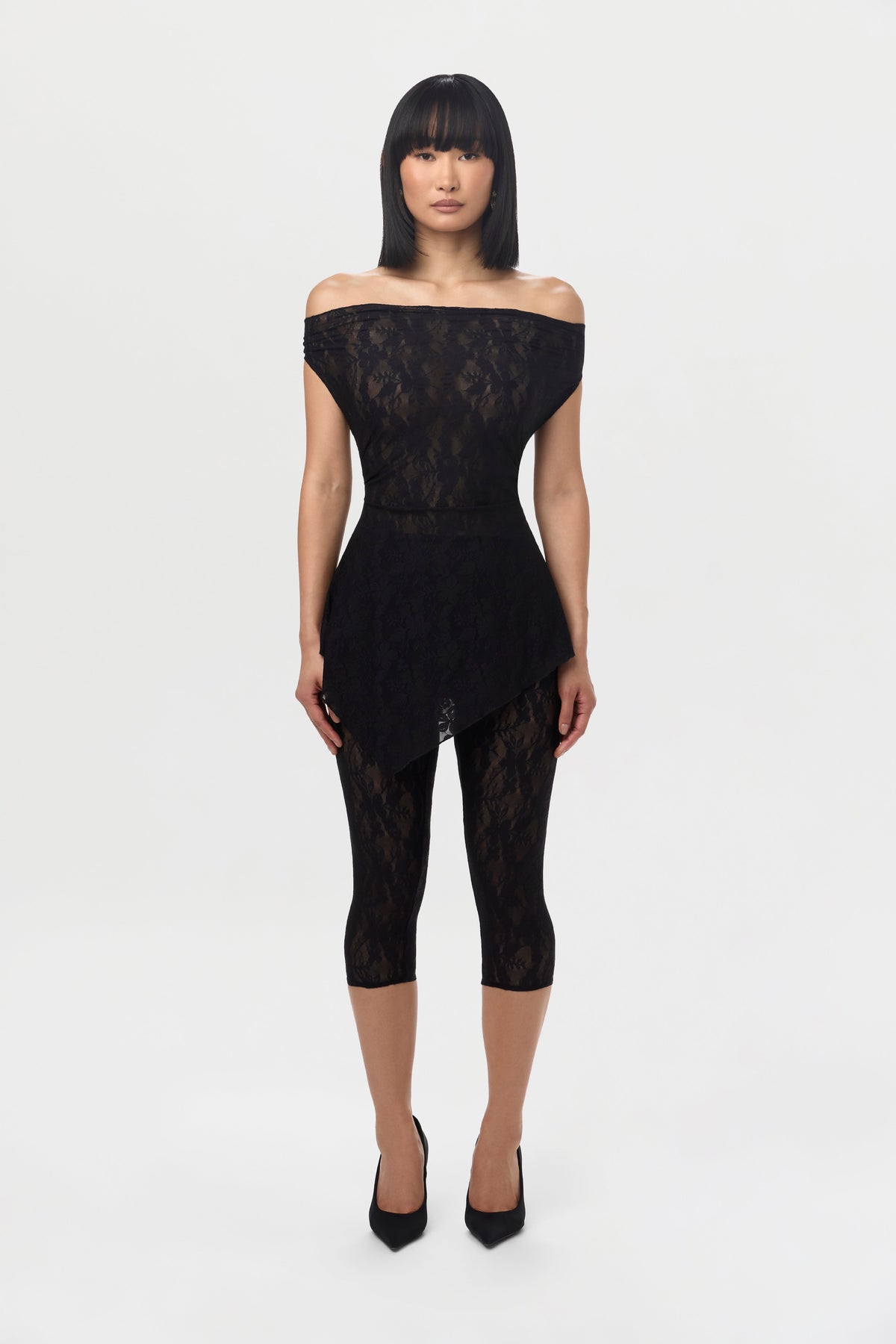 Black Stretch Lace Cropped Legging