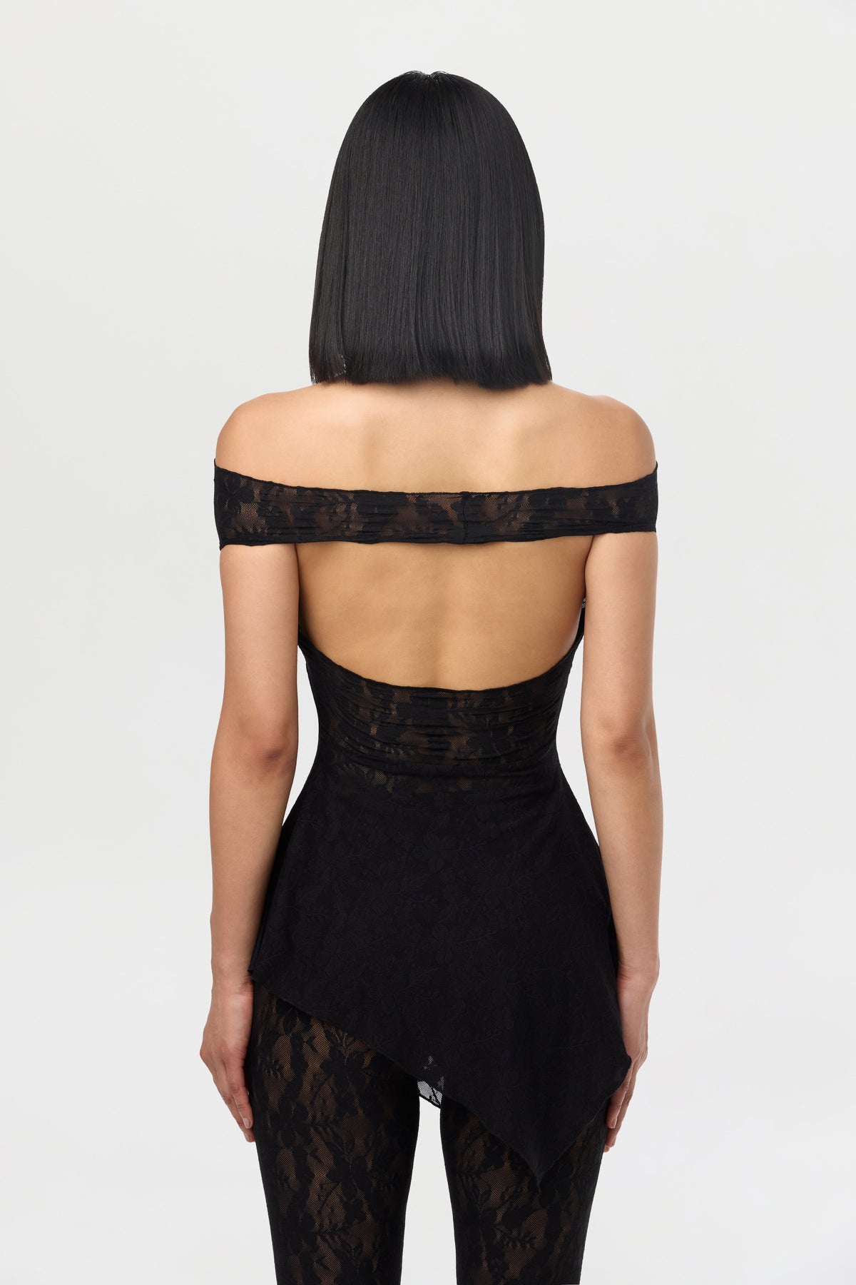 Black Stretch Lace Off-Shoulder Top