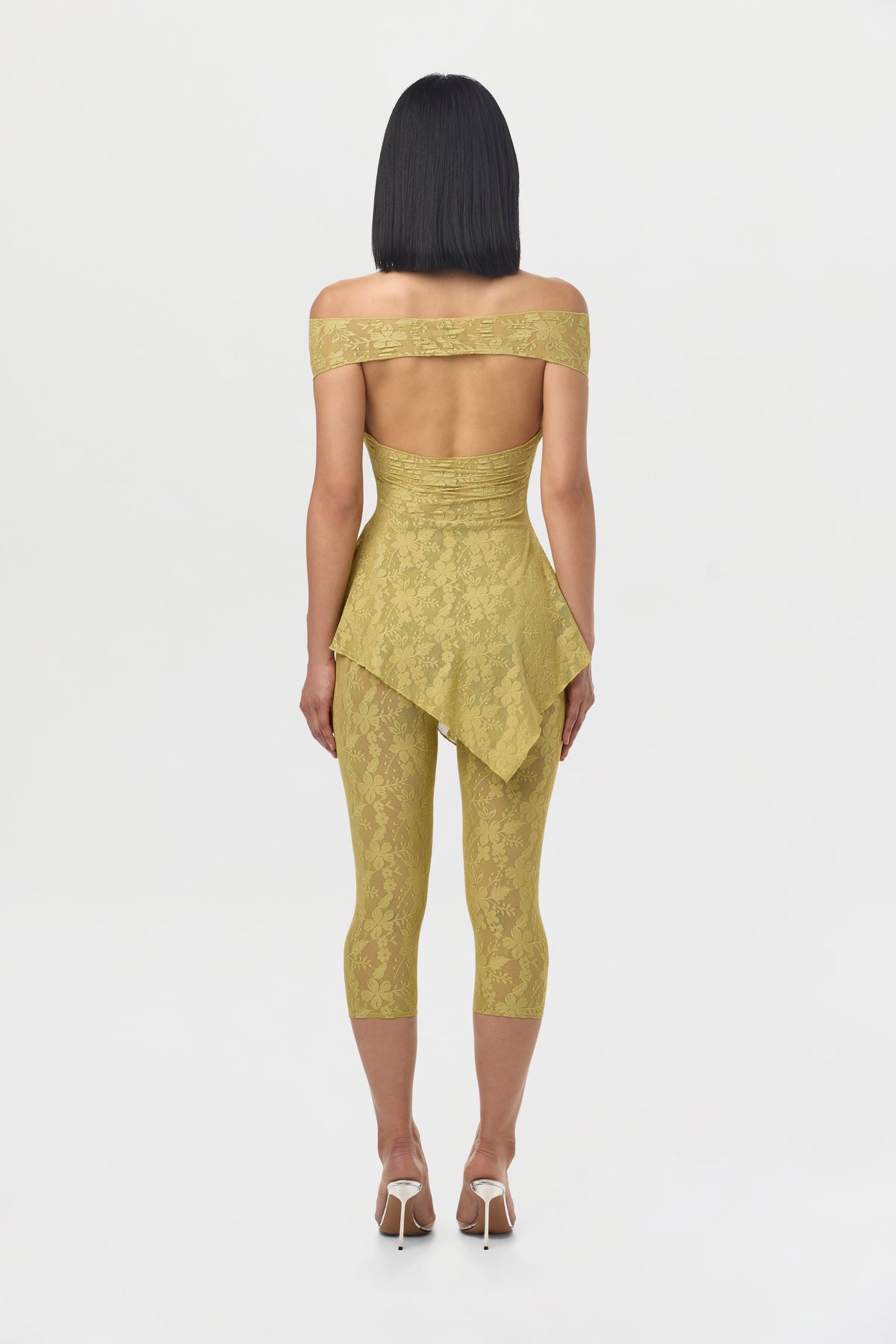 Chartreuse Stretch Lace Off-Shoulder Top