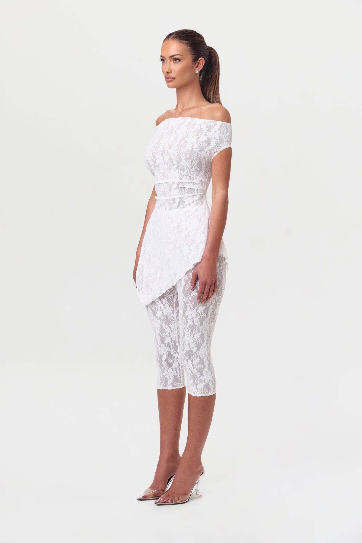 White Stretch Lace Off-Shoulder Top