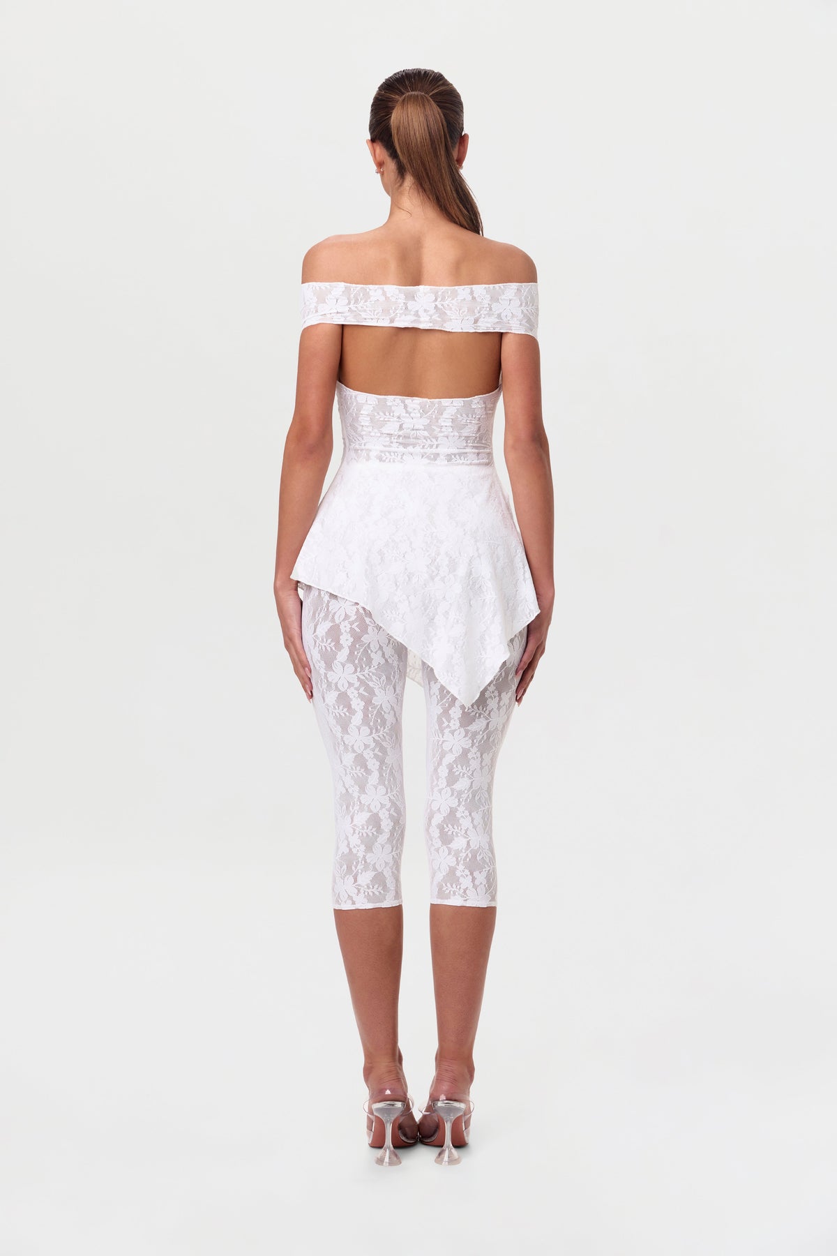 White Stretch Lace Off-Shoulder Top