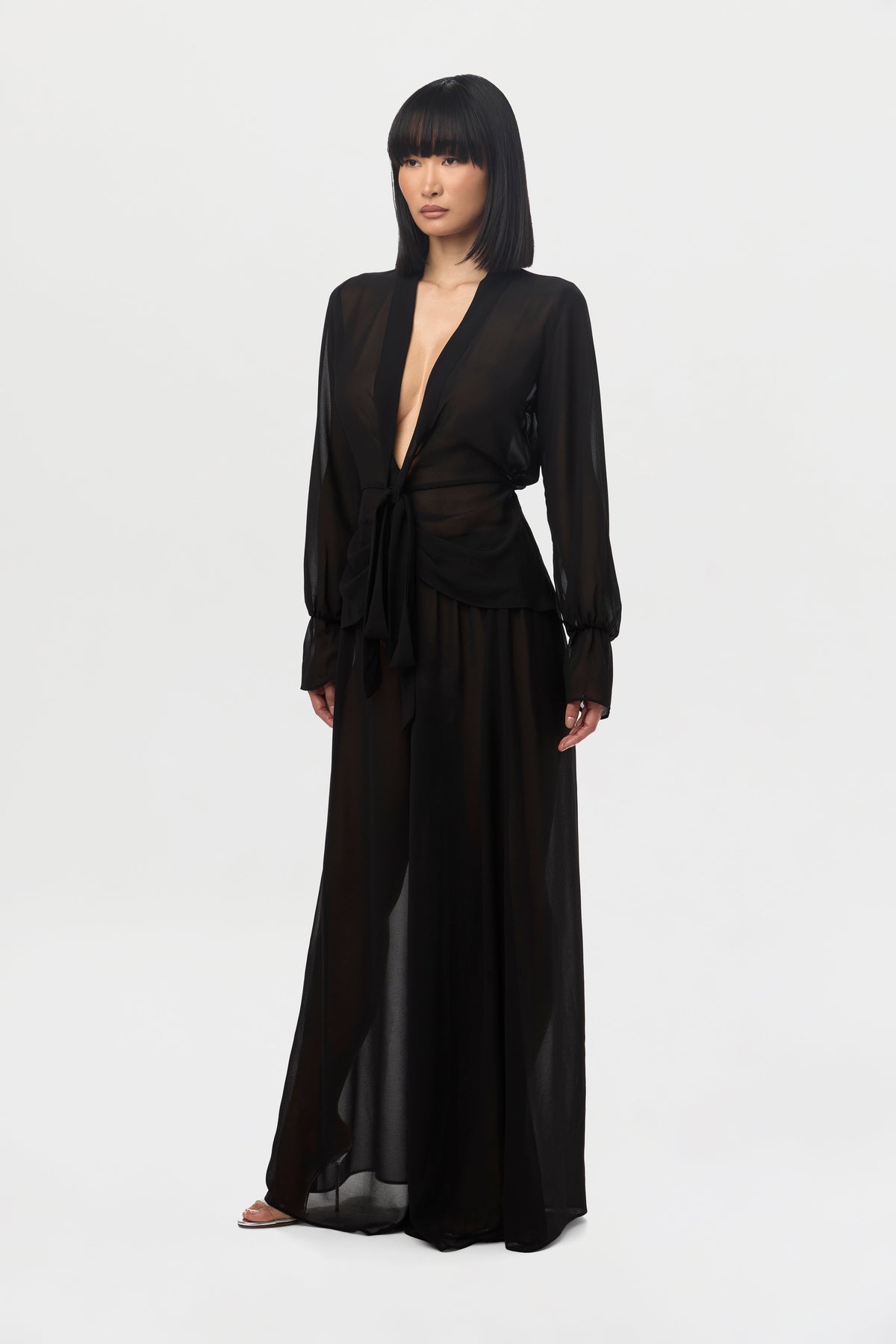 Black Chiffon Wide Leg Pants