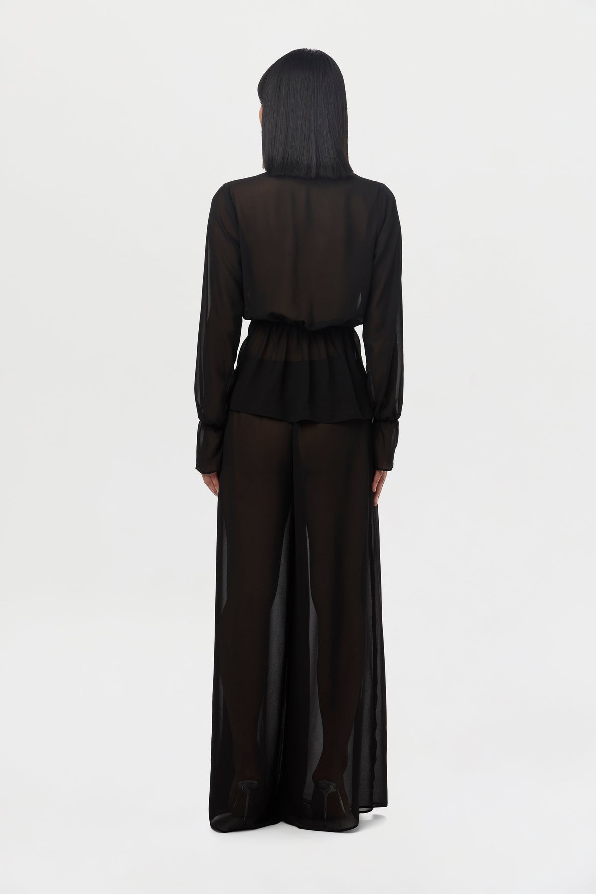 Black Chiffon Plunge Wrap Top