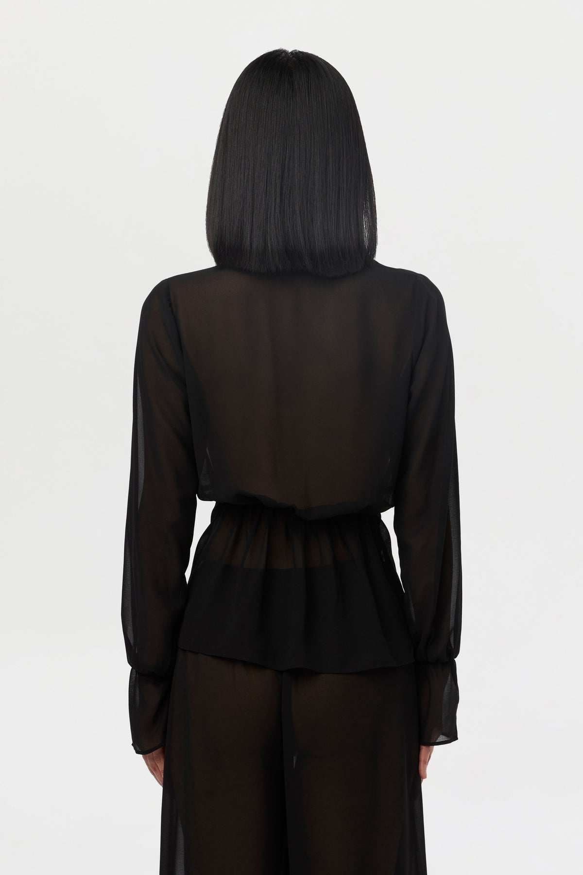 Black Chiffon Plunge Wrap Top