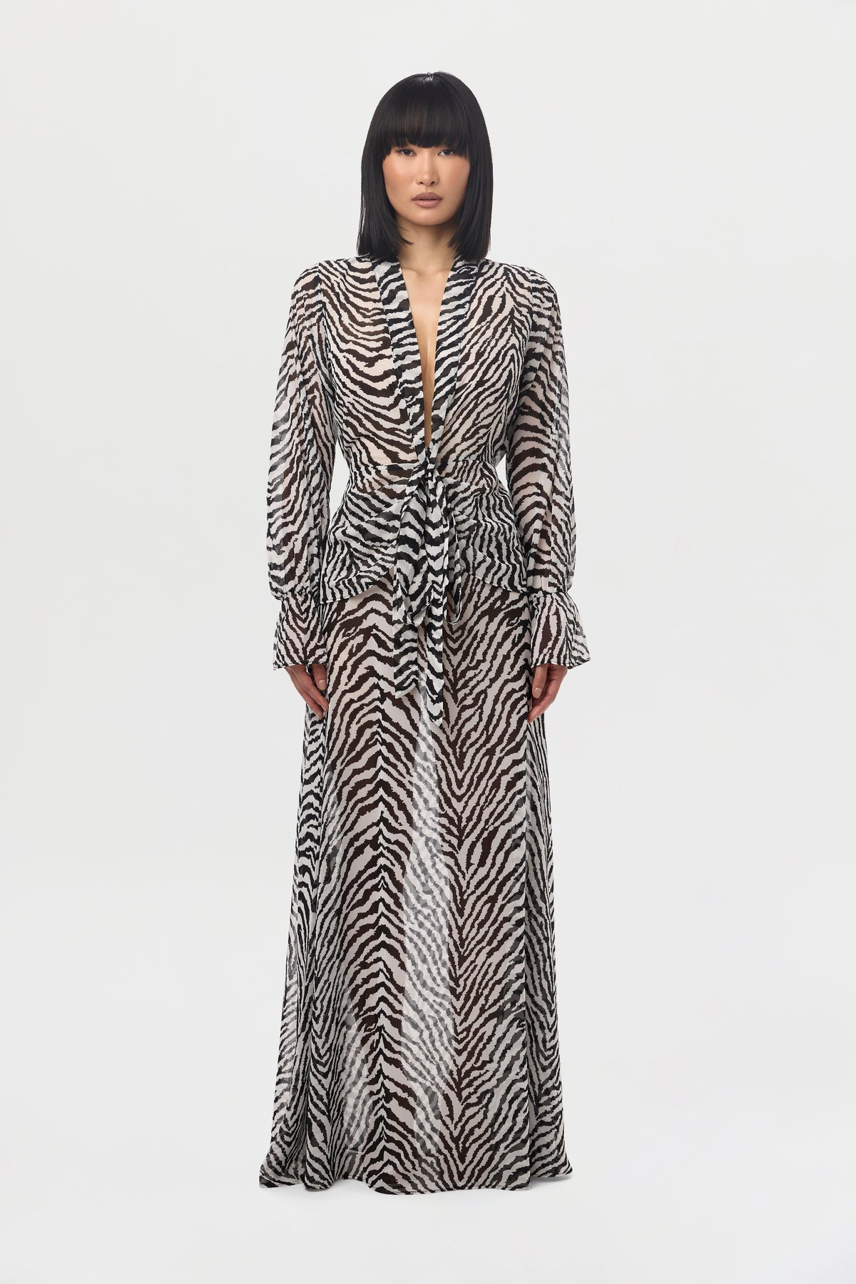 Zebra White Black Chiffon Maxi Skirt