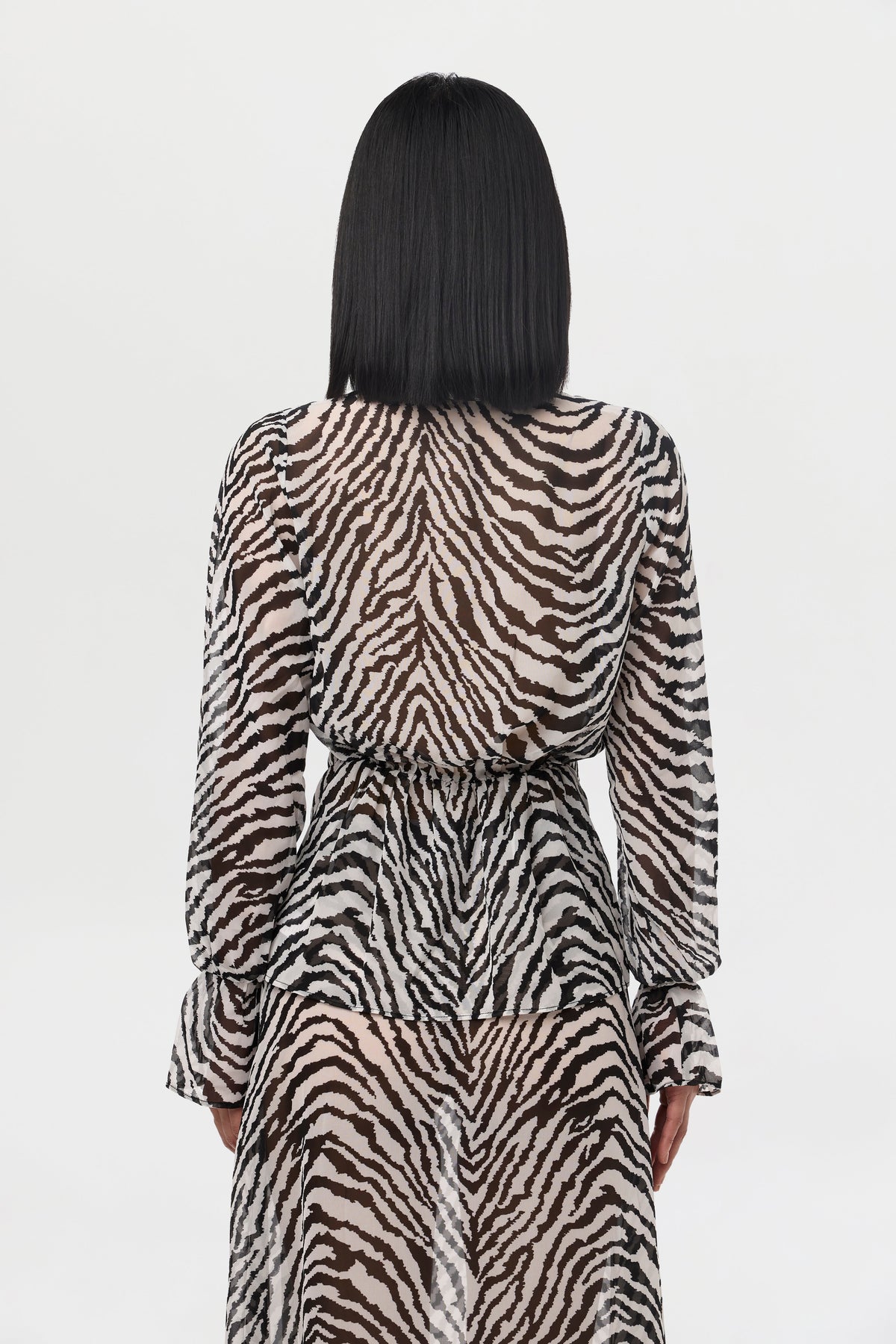 Zebra White/black Chiffon Plunge Wrap Top