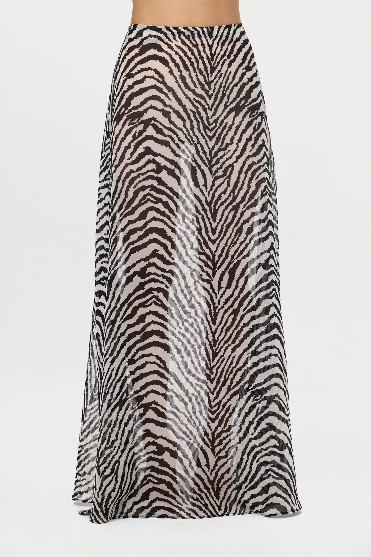 Zebra White Black Chiffon Maxi Skirt