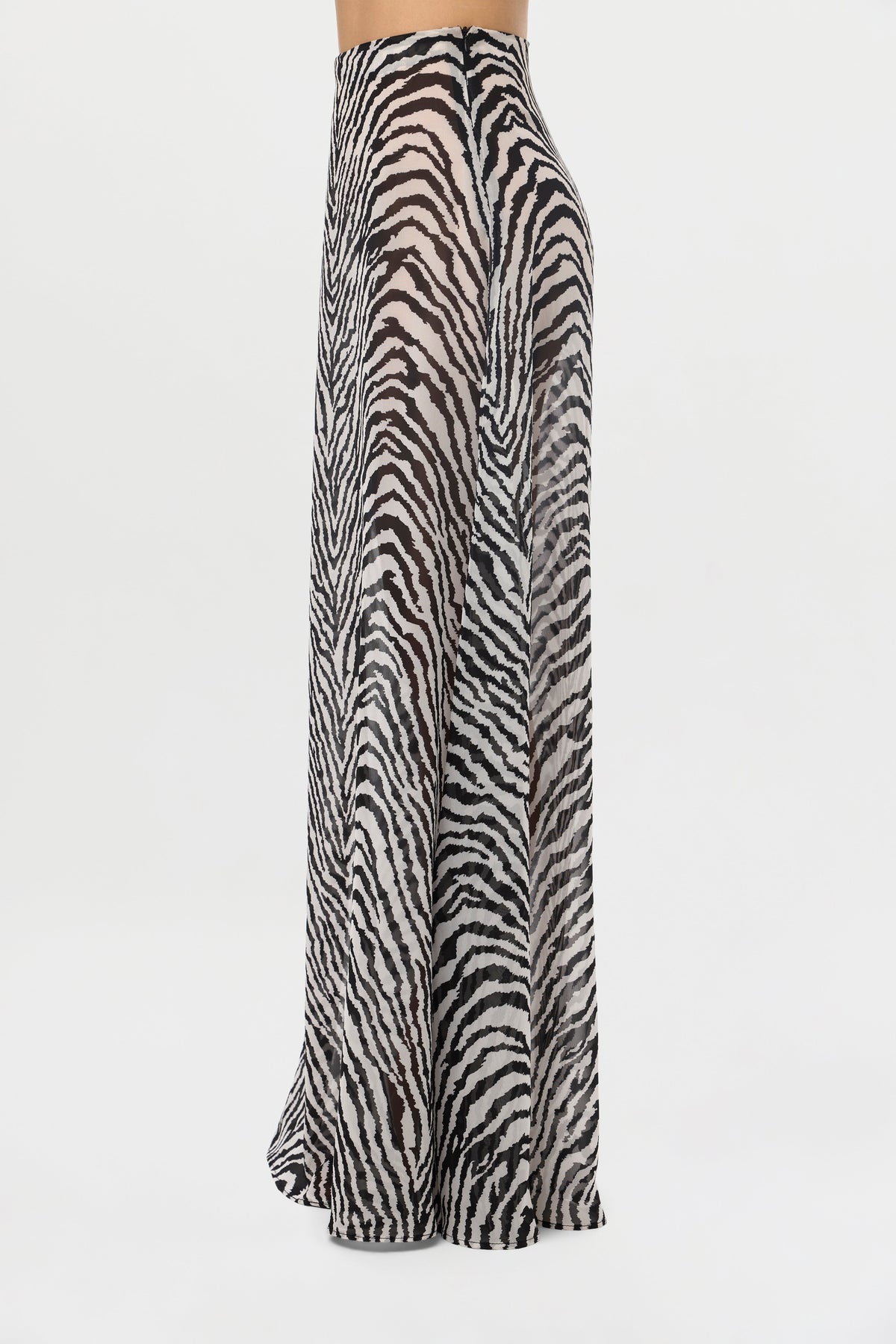 Zebra White Black Chiffon Maxi Skirt