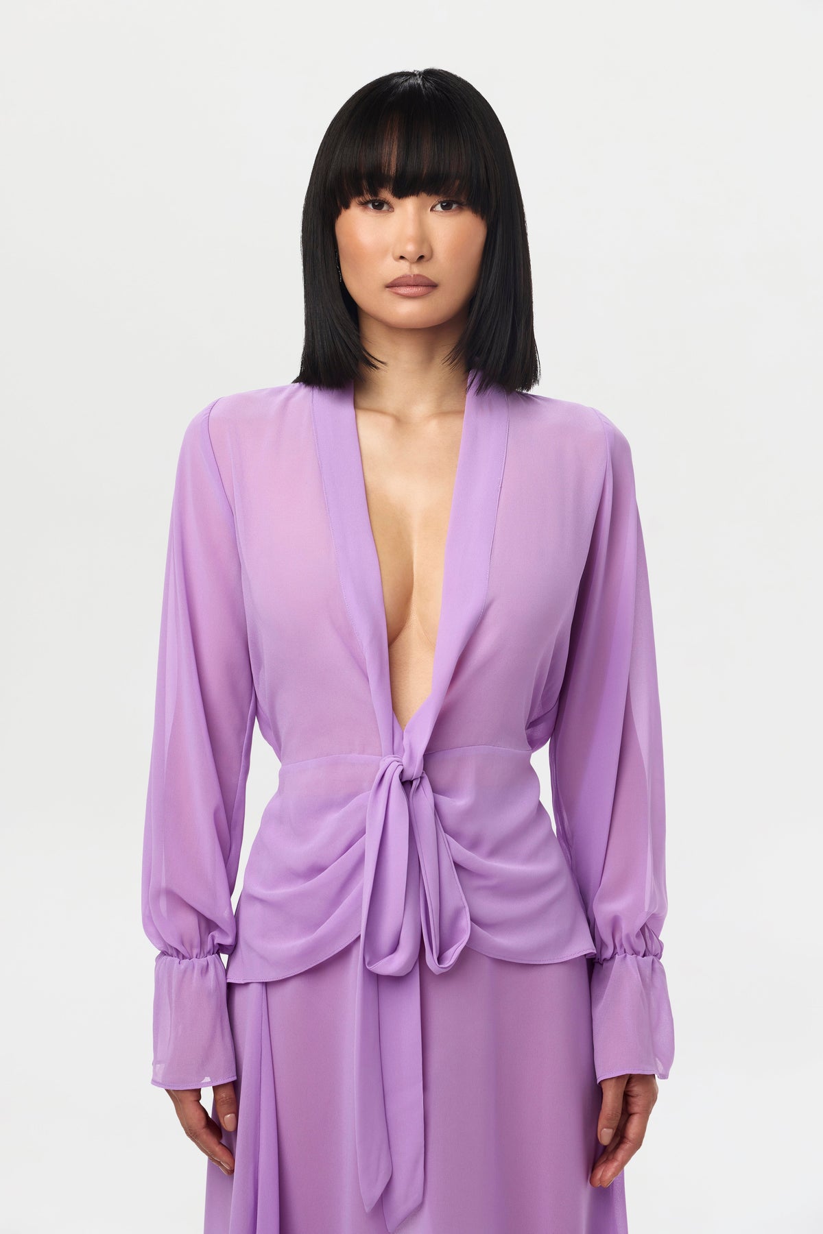 Violet Chiffon Plunge Wrap Top